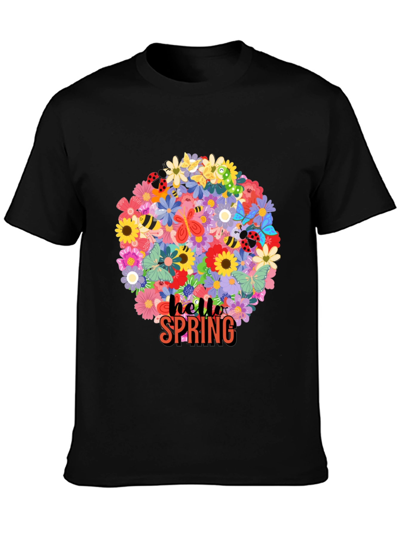 Hello Spring Floral Graphic Tee - Black