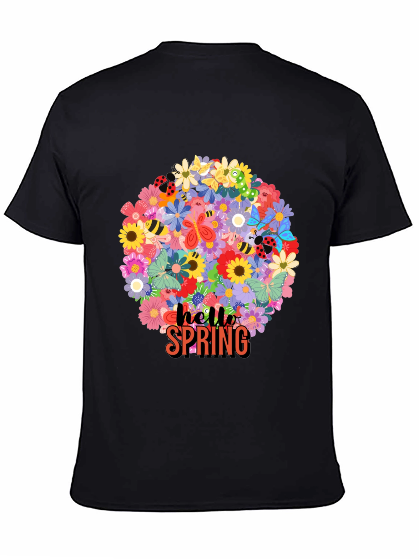 Hello Spring Floral Graphic Tee - Black