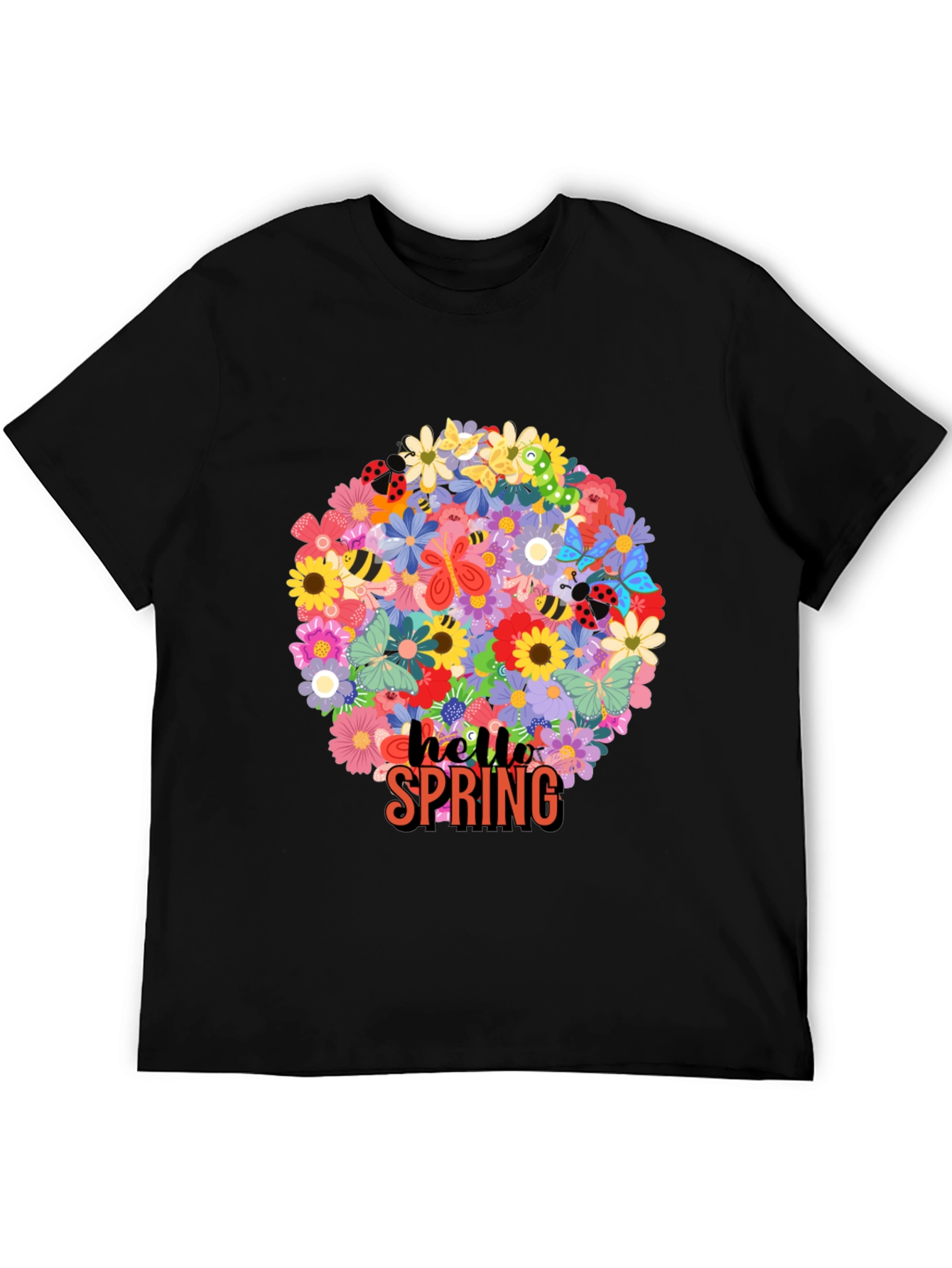 Hello Spring Floral Graphic Tee - Black