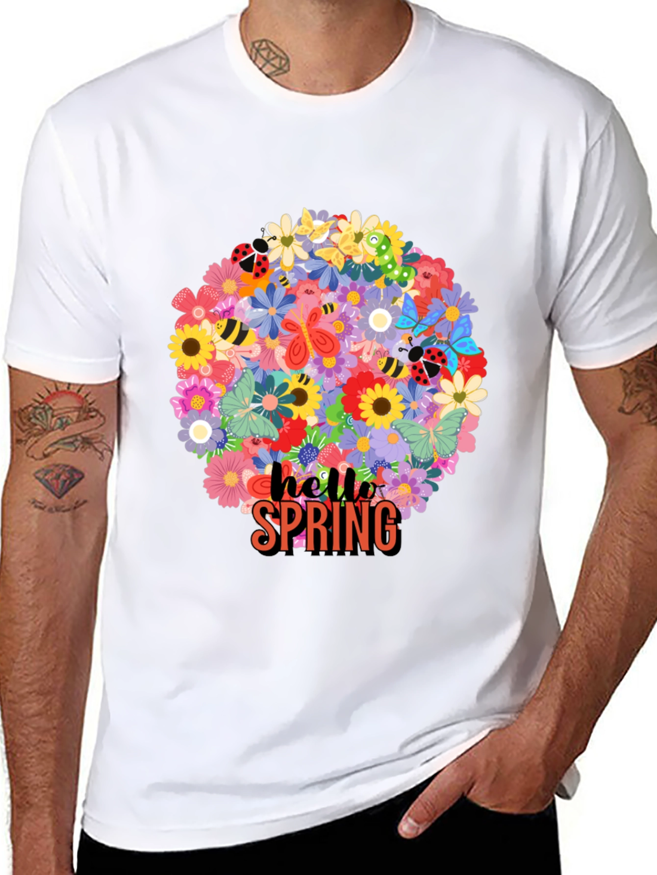 Hello Spring Floral Graphic Tee - Black