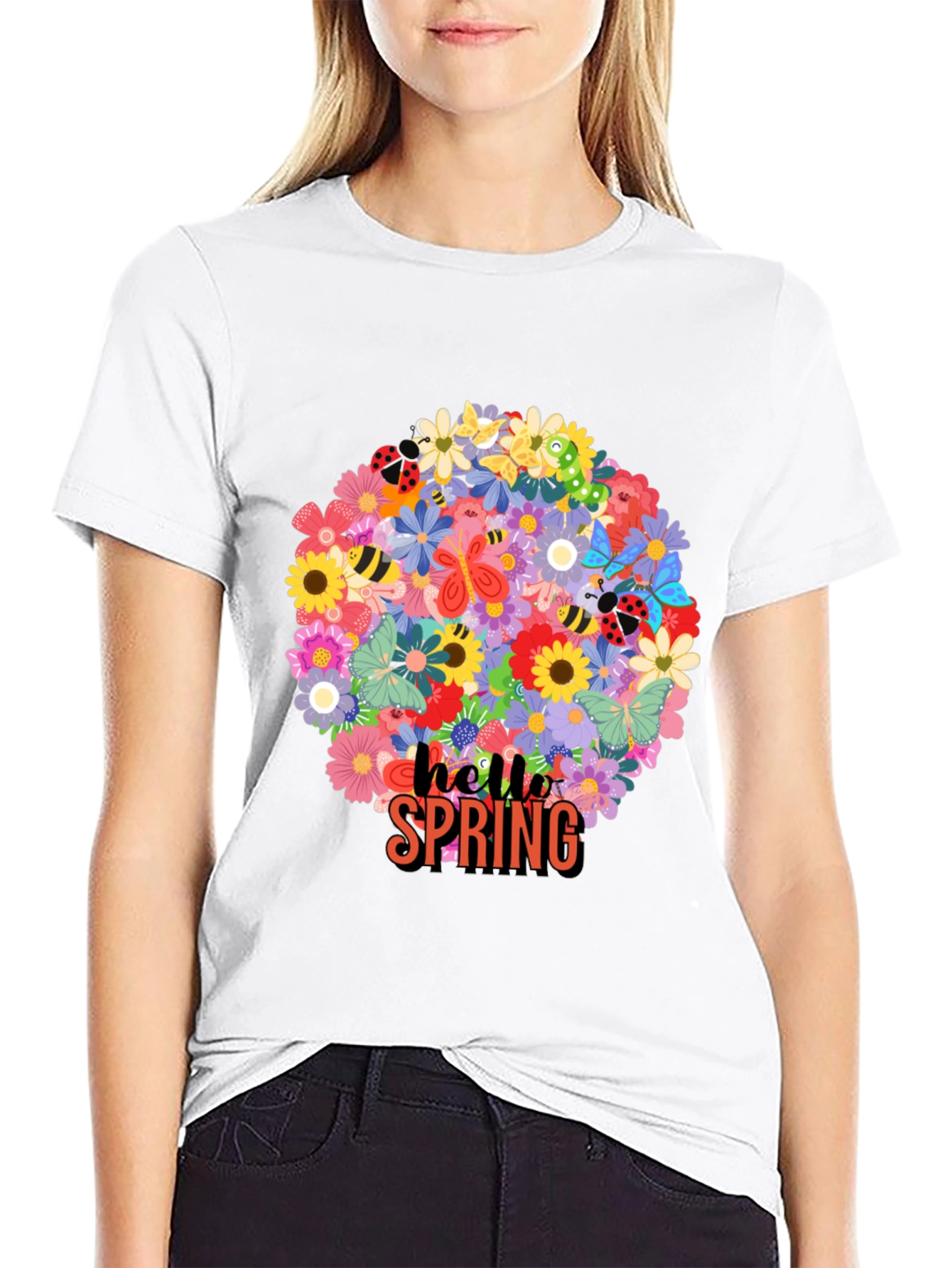 Hello Spring Floral Graphic Tee - Black