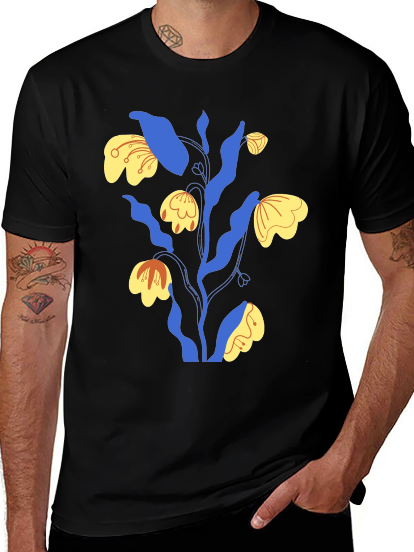 Abstract Floral Graphic Tee - Mens Black T-Shirt