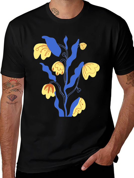 Abstract Floral Graphic Tee - Mens Black T-Shirt