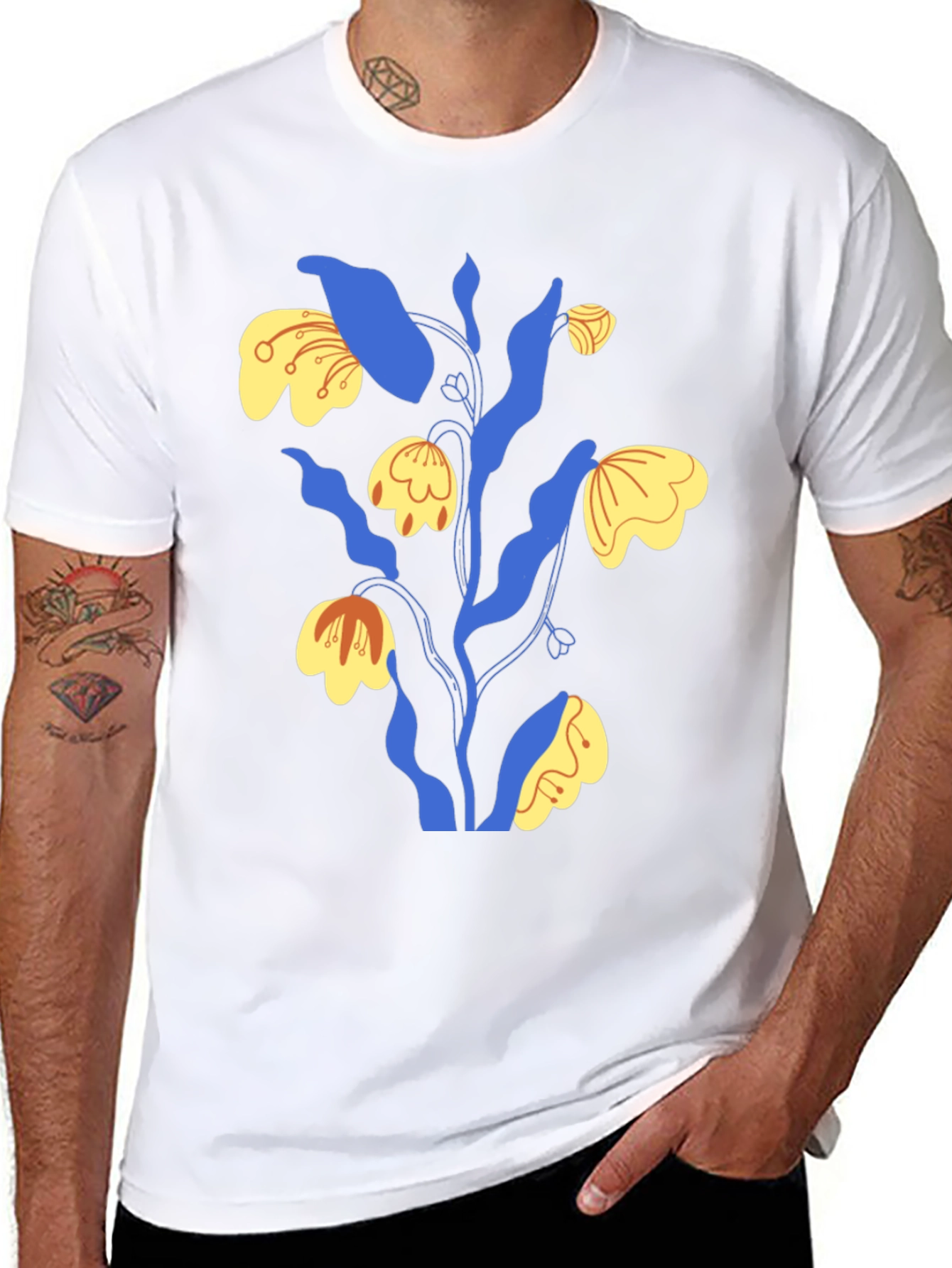 Abstract Floral Graphic Tee - Mens Black T-Shirt