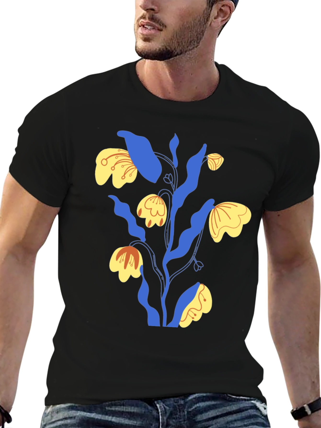 Abstract Floral Graphic Tee - Mens Black T-Shirt