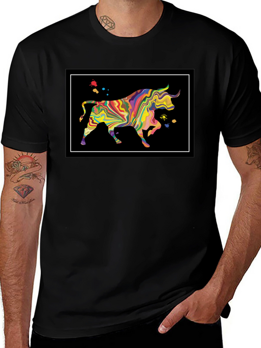 Abstract Bull Graphic Black T-Shirt