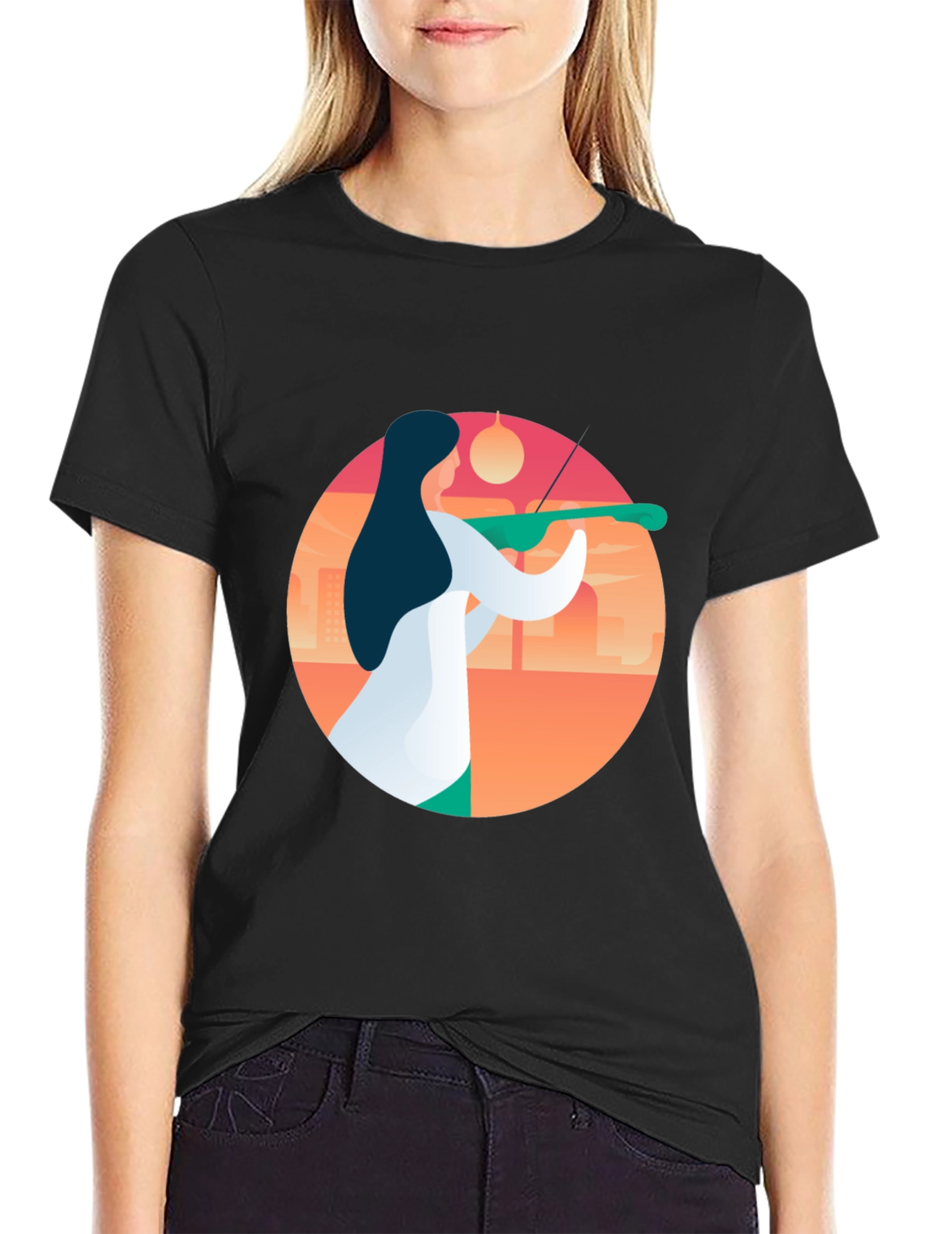 Abstract Musician Graphic Tee - Black
