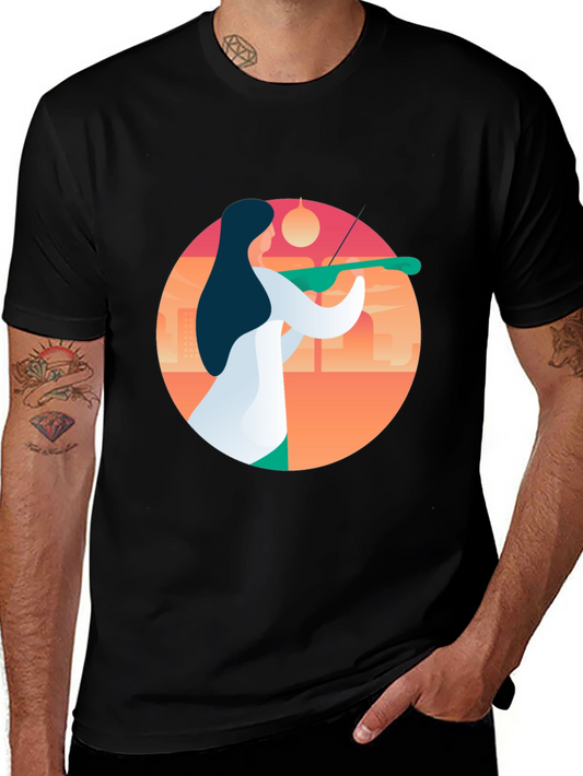 Abstract Musician Graphic Tee - Black