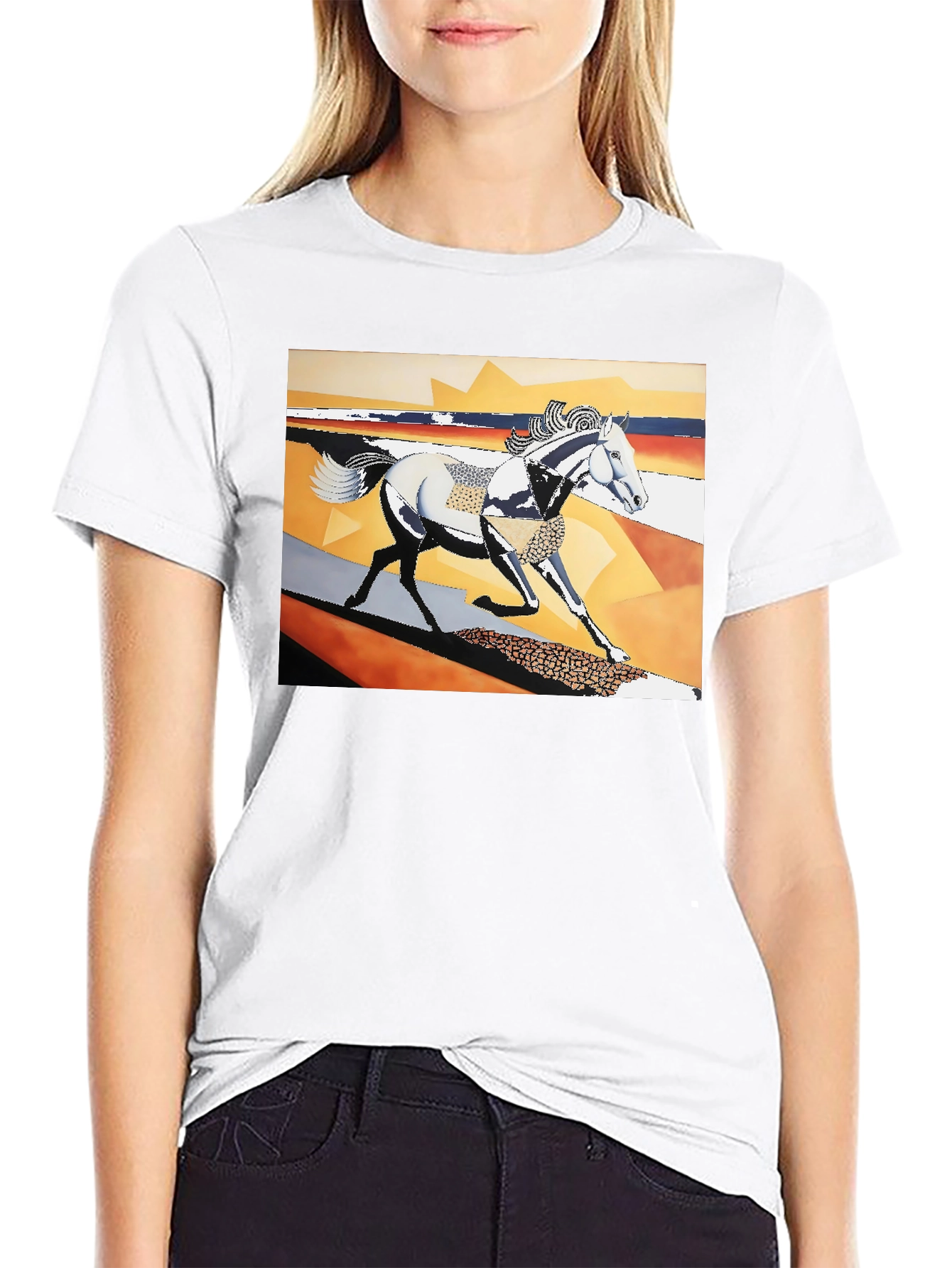 Abstract Horse Graphic Black T-Shirt