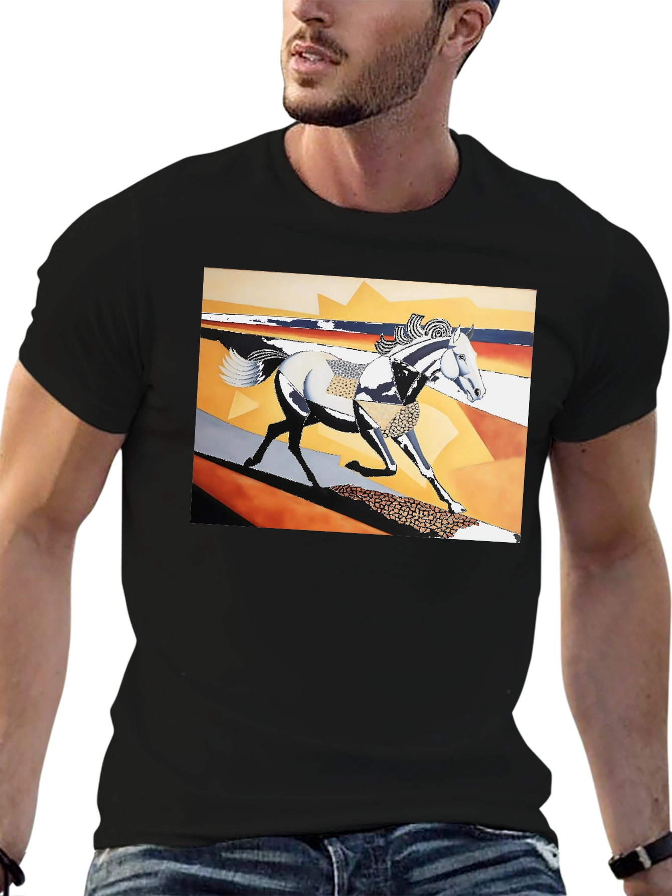 Abstract Horse Graphic Black T-Shirt