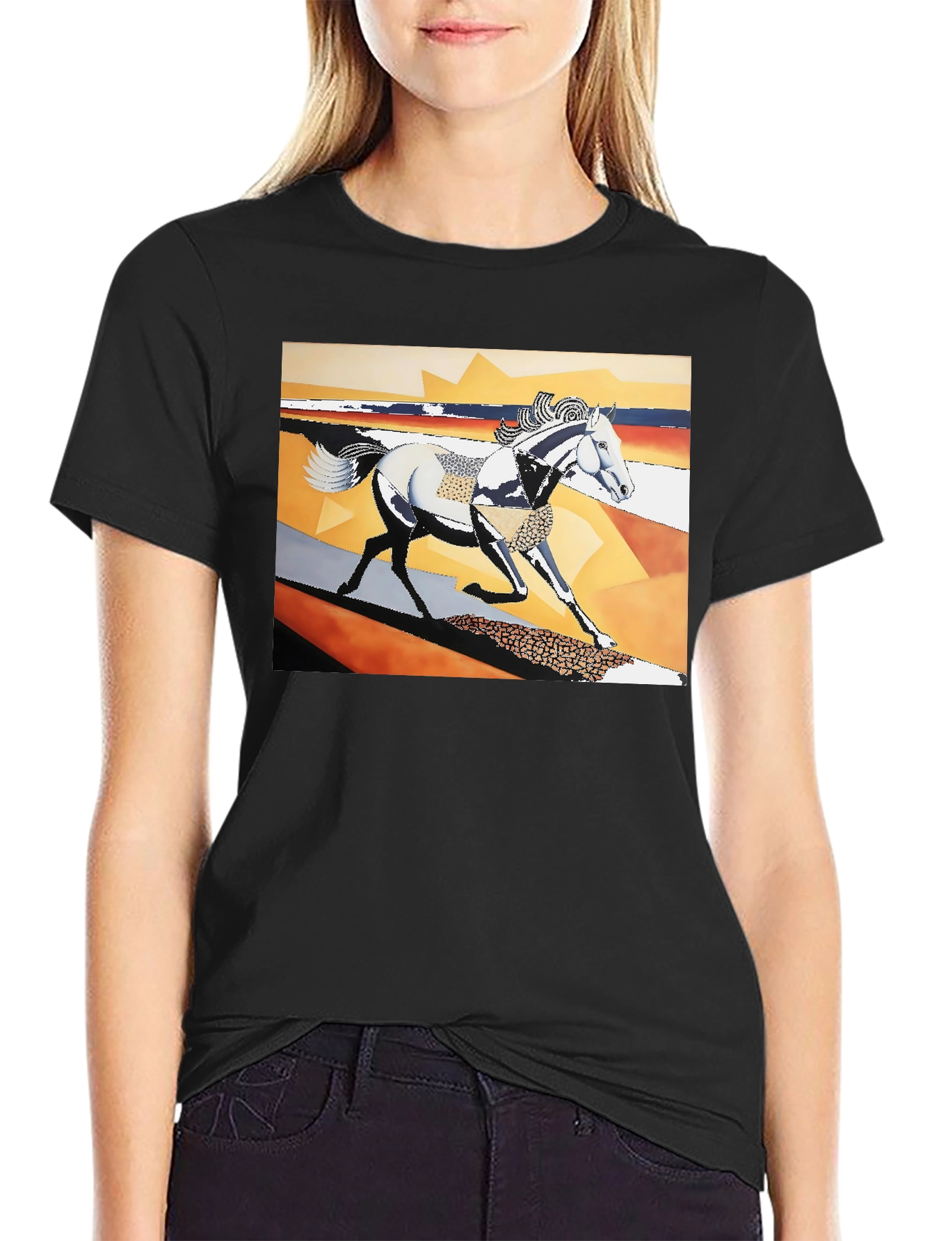 Abstract Horse Graphic Black T-Shirt