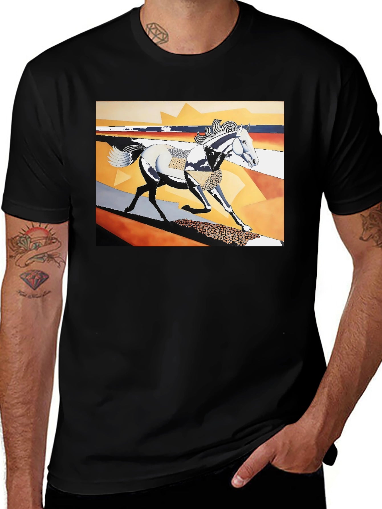 Abstract Horse Graphic Black T-Shirt