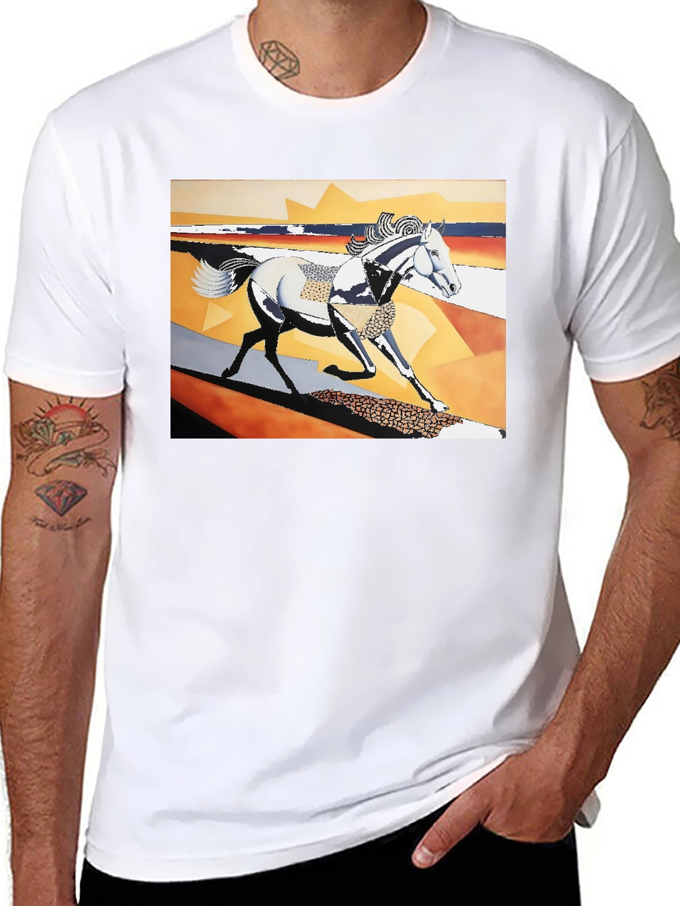Abstract Horse Graphic Black T-Shirt