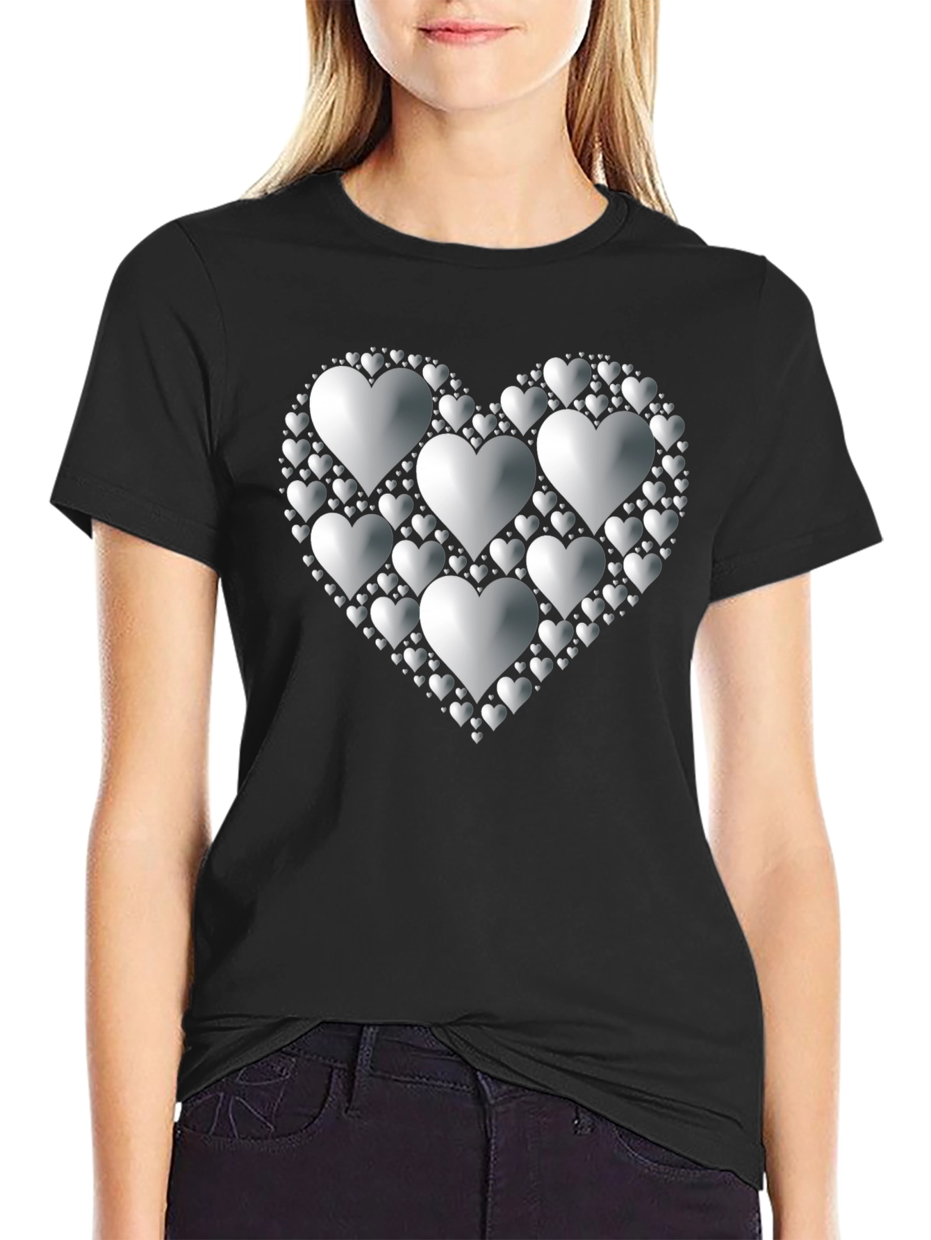 Heart of Hearts Graphic Tee - Black Cotton Blend