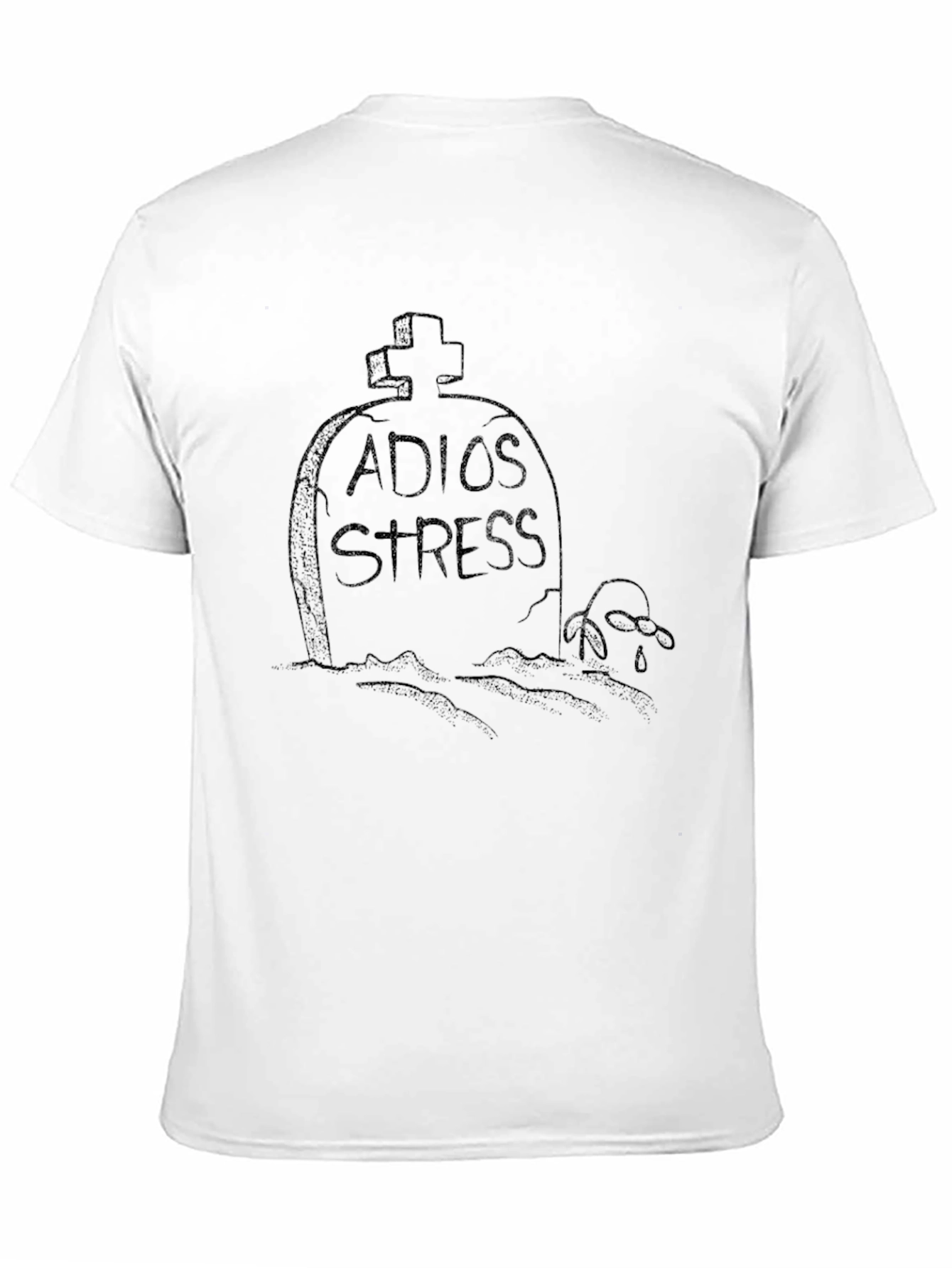 Adios Stress Black T-Shirt with Tombstone Design