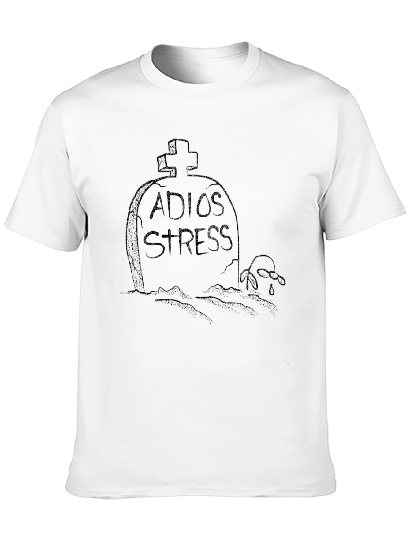 Adios Stress Black T-Shirt with Tombstone Design