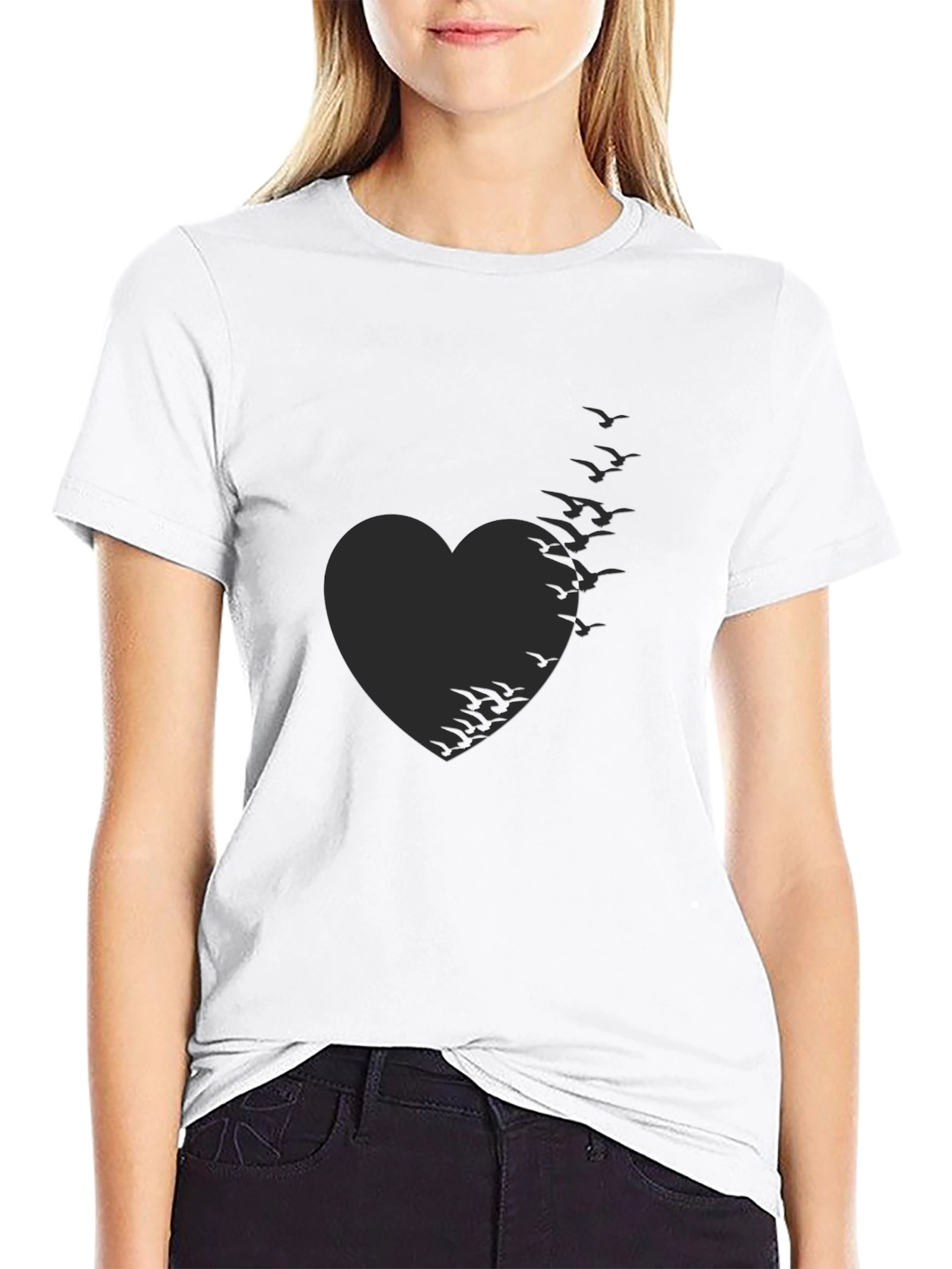 Heart of Birds Black T-Shirt - Unique Graphic Tee