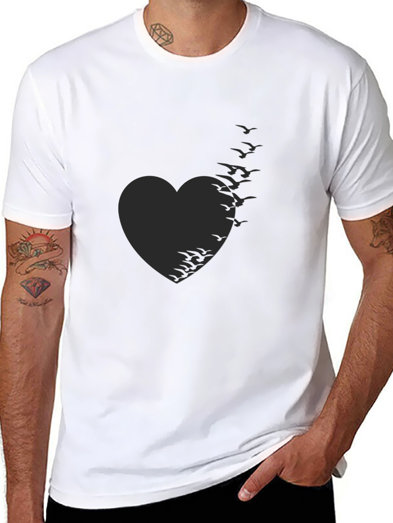 Heart of Birds Black T-Shirt - Unique Graphic Tee