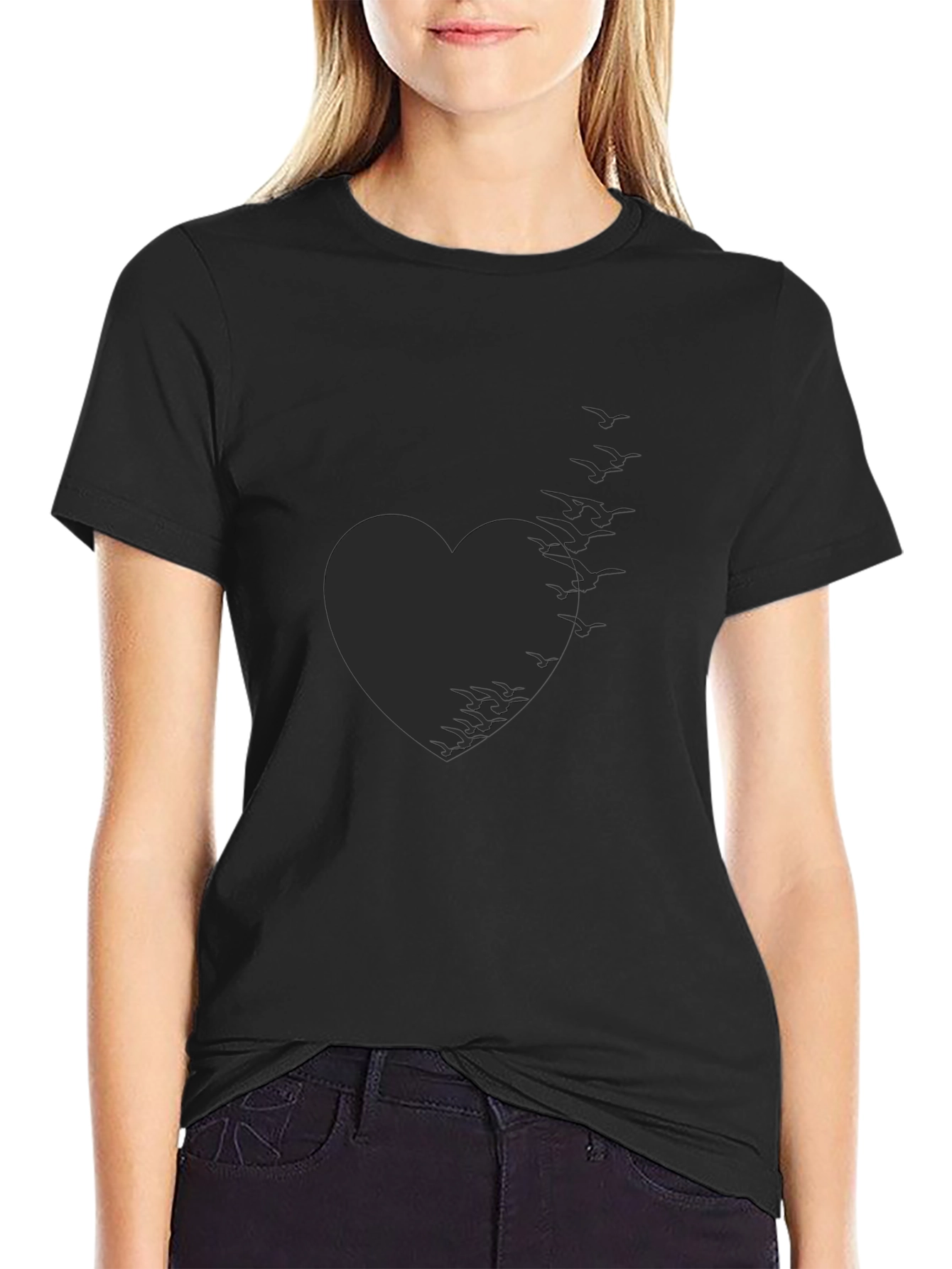 Heart of Birds Black T-Shirt - Unique Graphic Tee