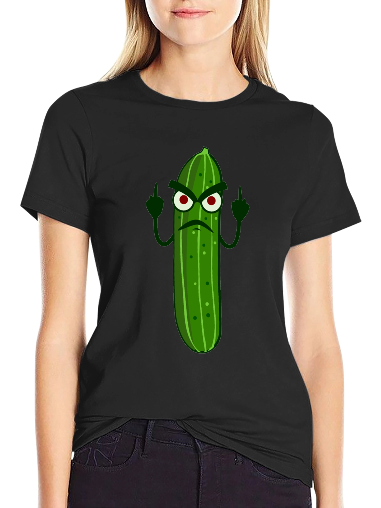 Angry Pickle Middle Finger Graphic Tee - Black