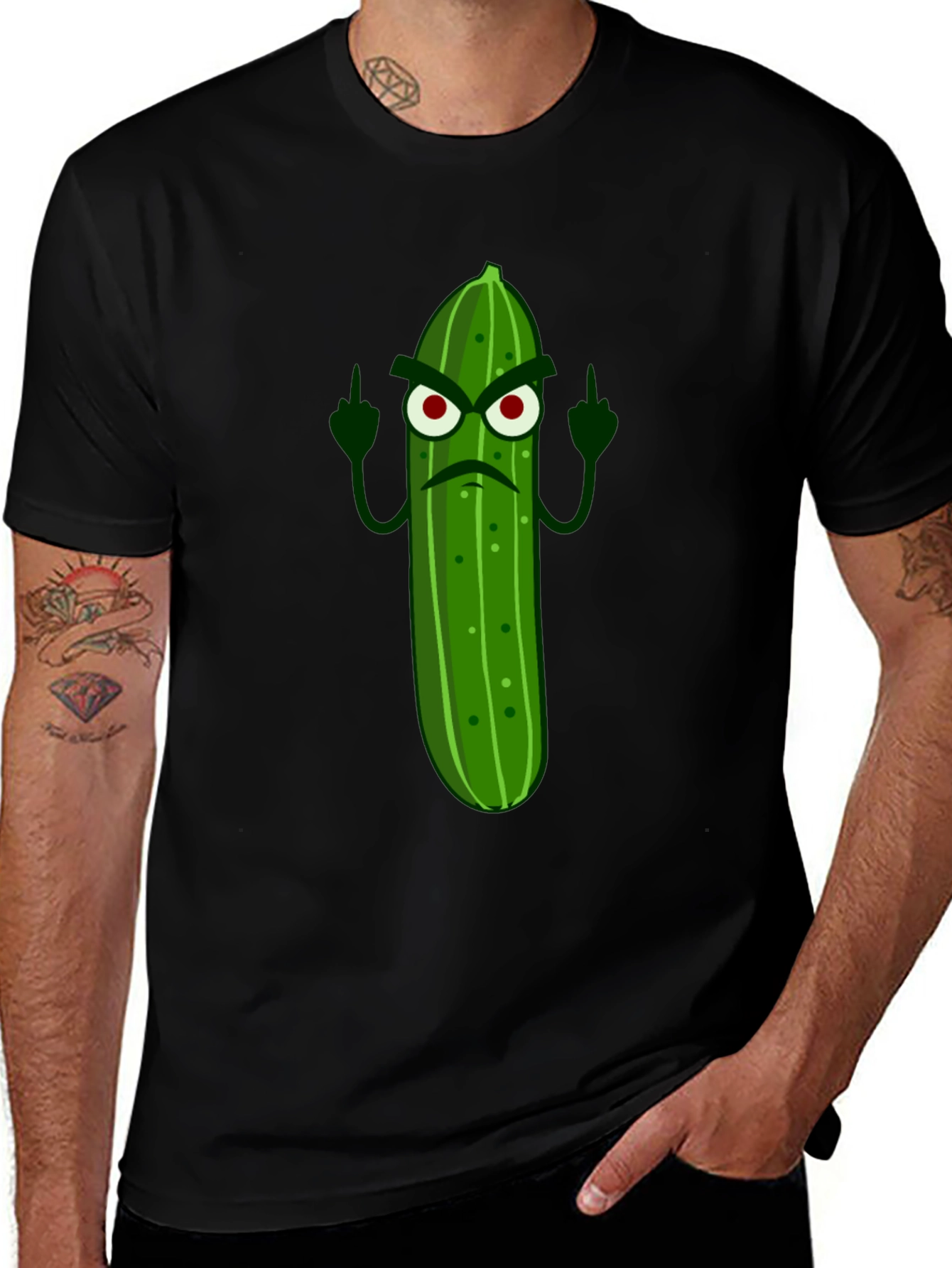 Angry Pickle Middle Finger Graphic Tee - Black