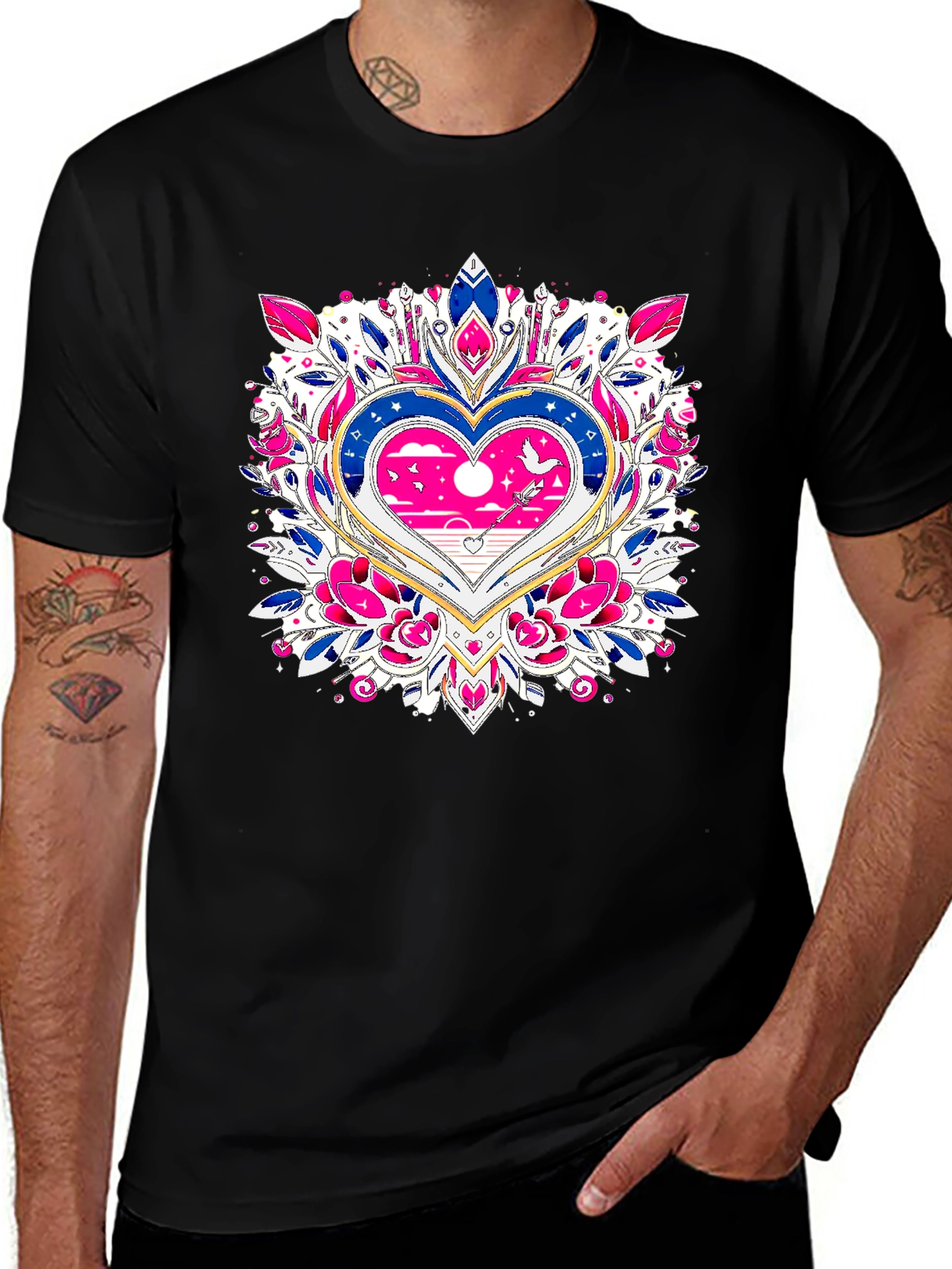 Heart Mandala Graphic Tee - Black T-Shirt