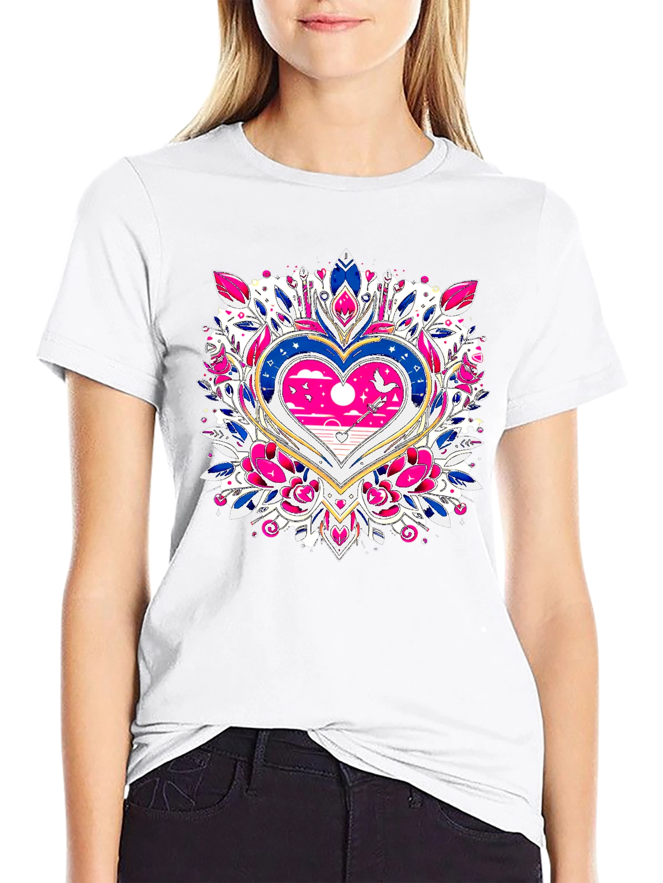 Heart Mandala Graphic Tee - Black T-Shirt