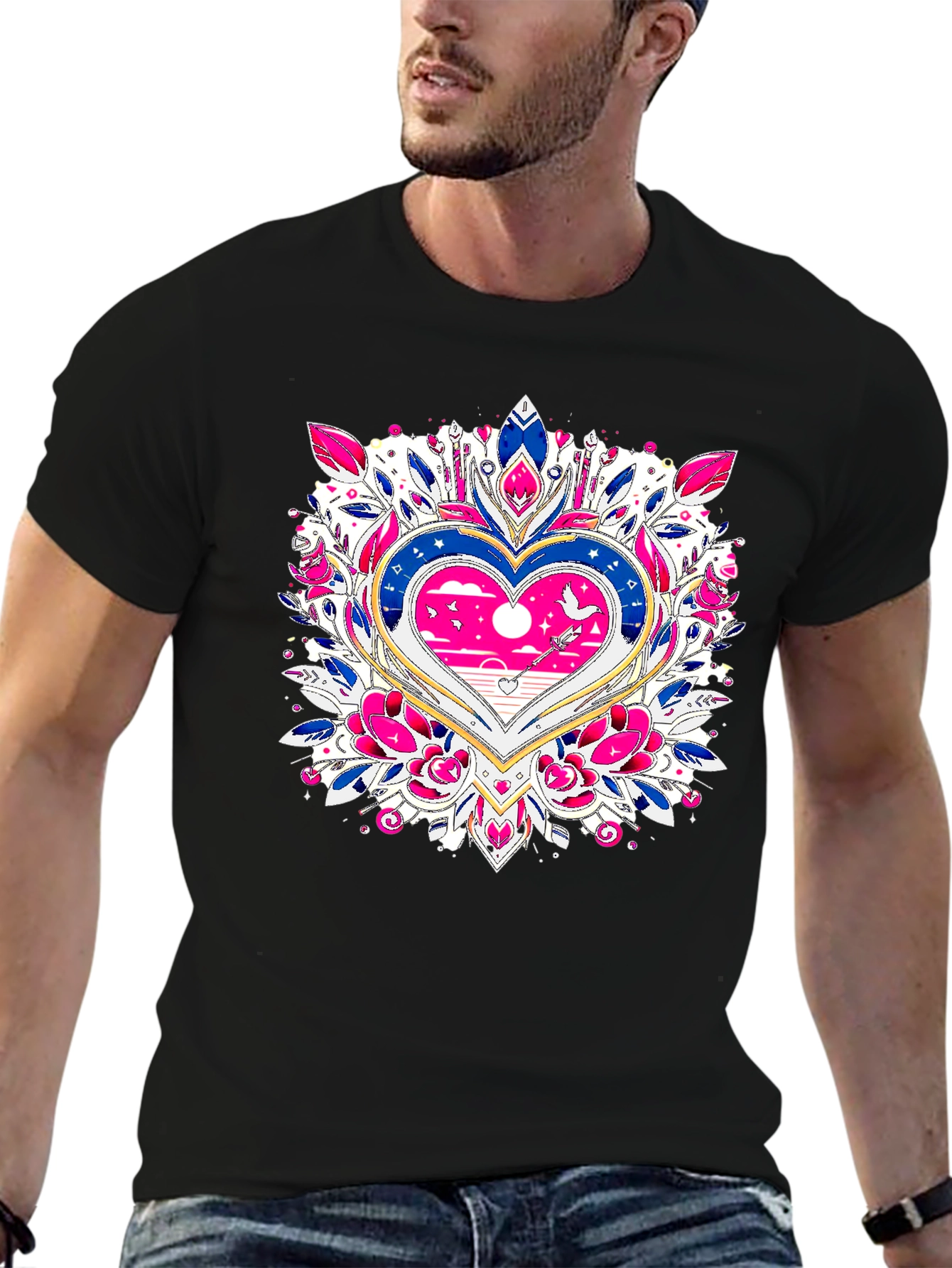 Heart Mandala Graphic Tee - Black T-Shirt