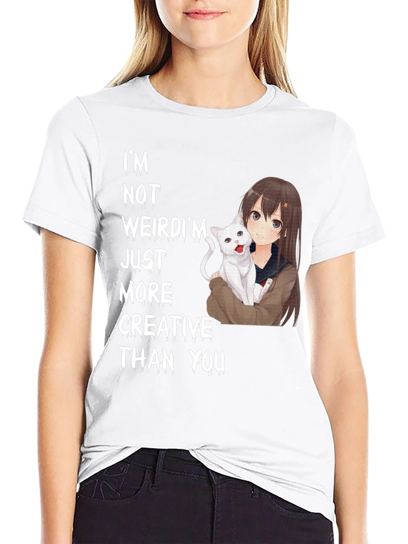 Anime Girl & Cat T-Shirt - Creative Saying Tee
