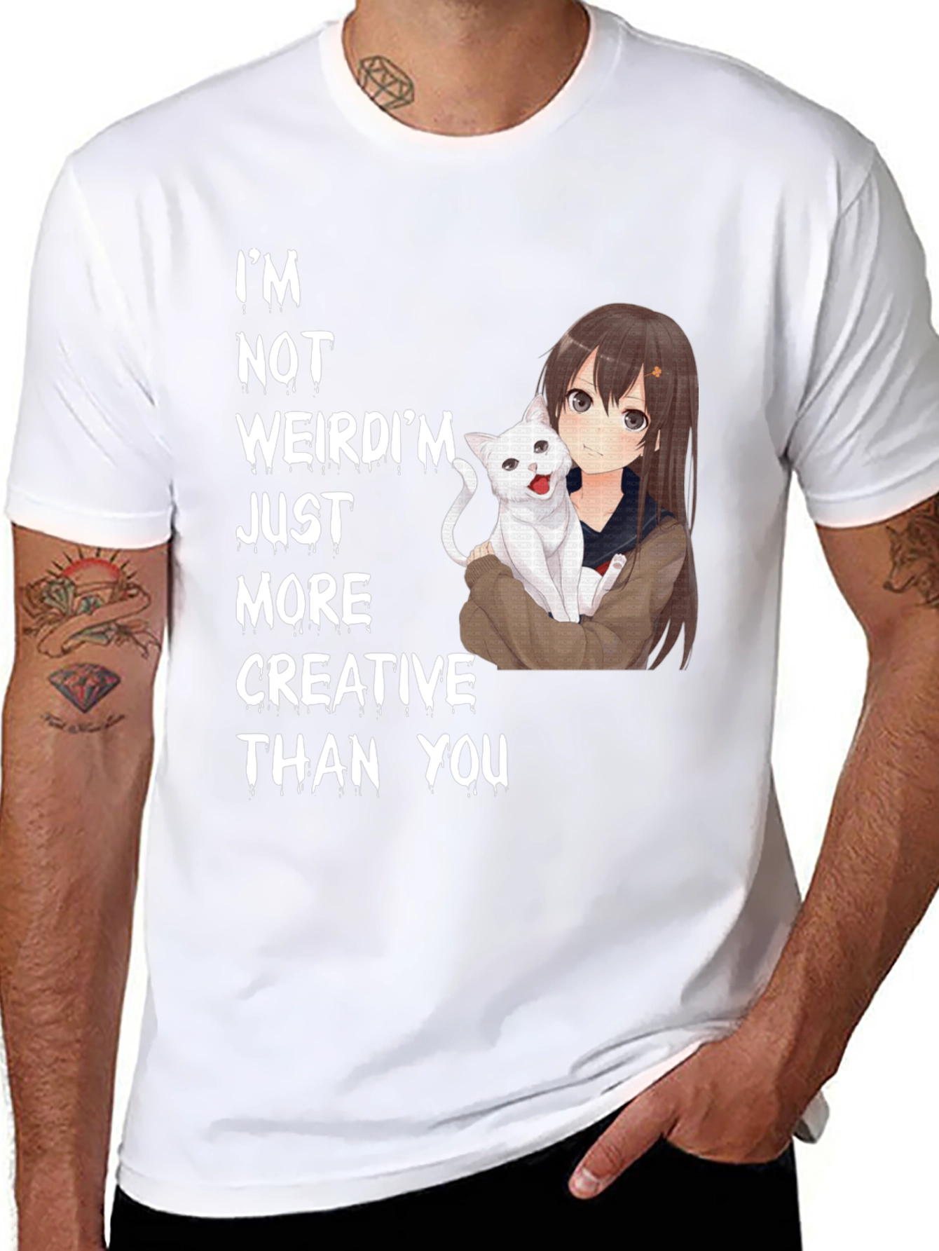 Anime Girl & Cat T-Shirt - Creative Saying Tee