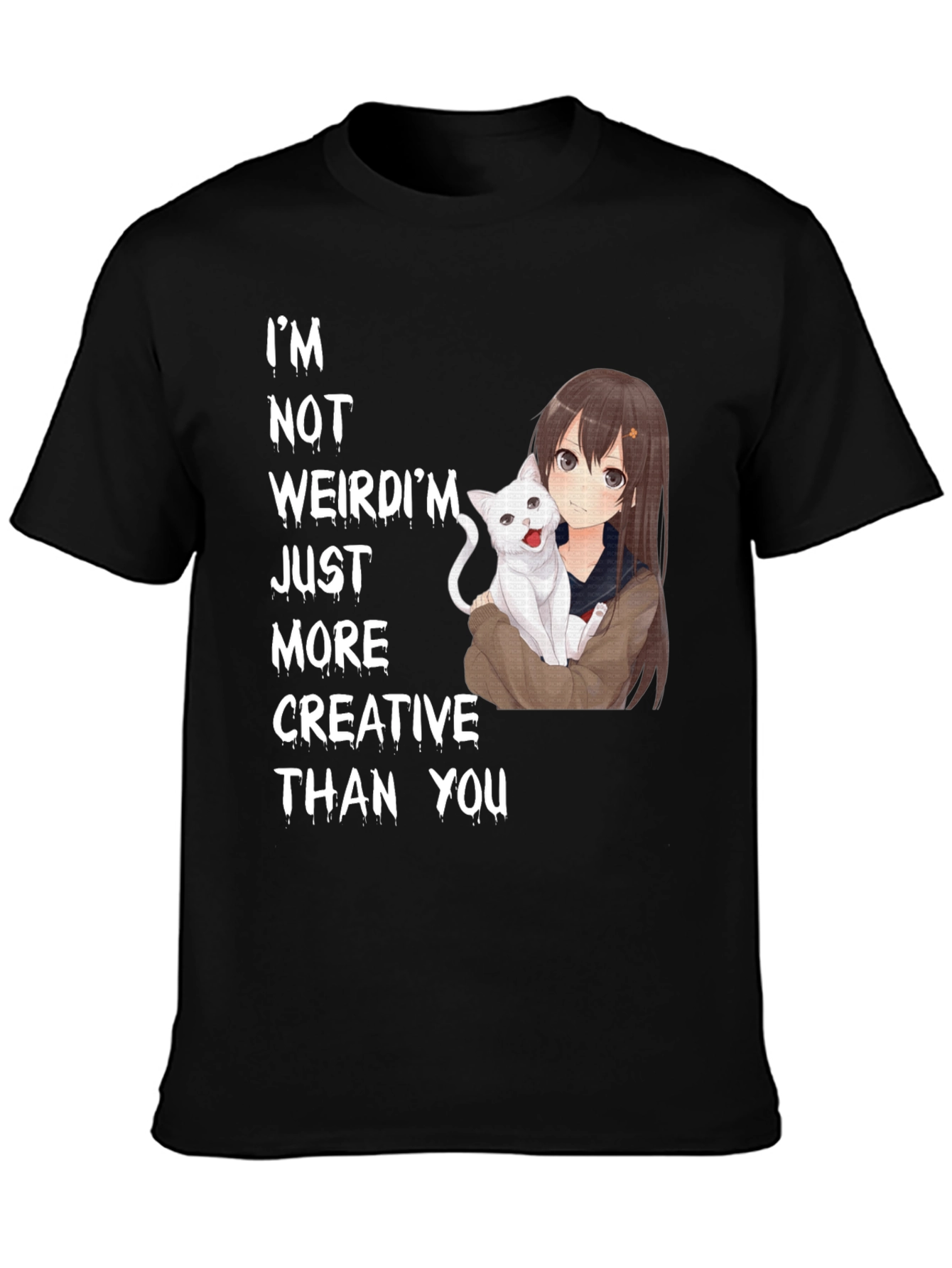 Anime Girl & Cat T-Shirt - Creative Saying Tee
