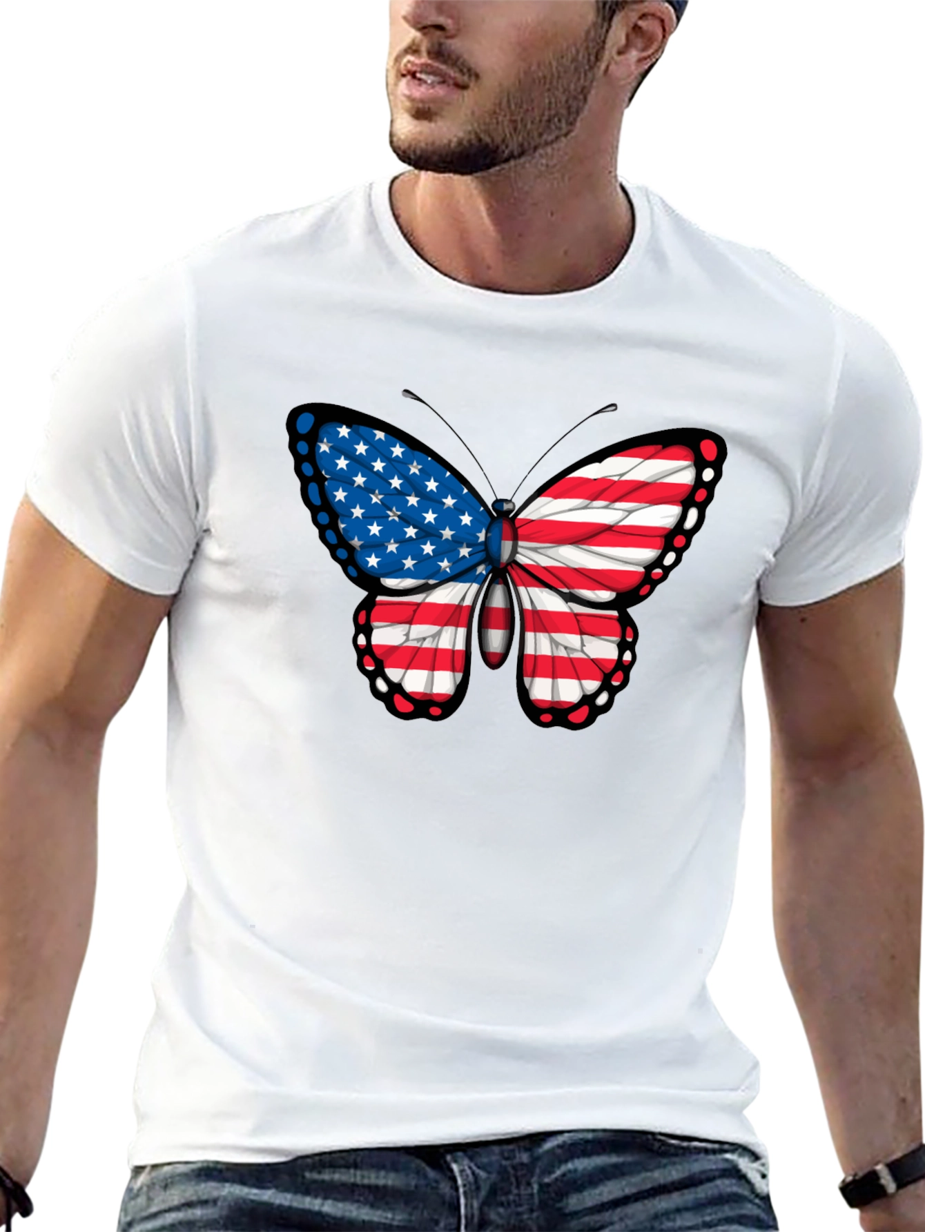 American Flag Butterfly Graphic Tee - Patriotic T-Shirt