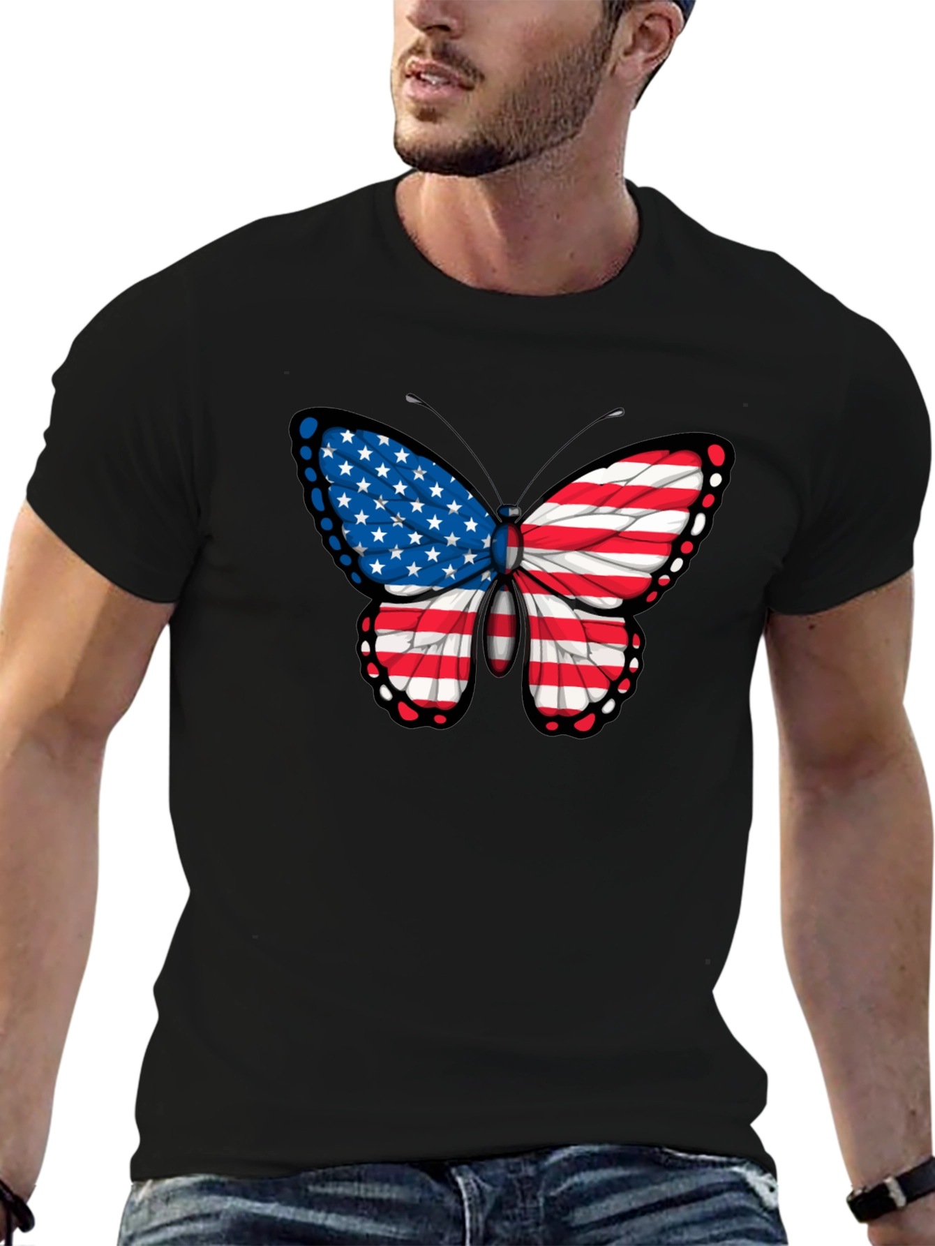 American Flag Butterfly Graphic Tee - Patriotic T-Shirt