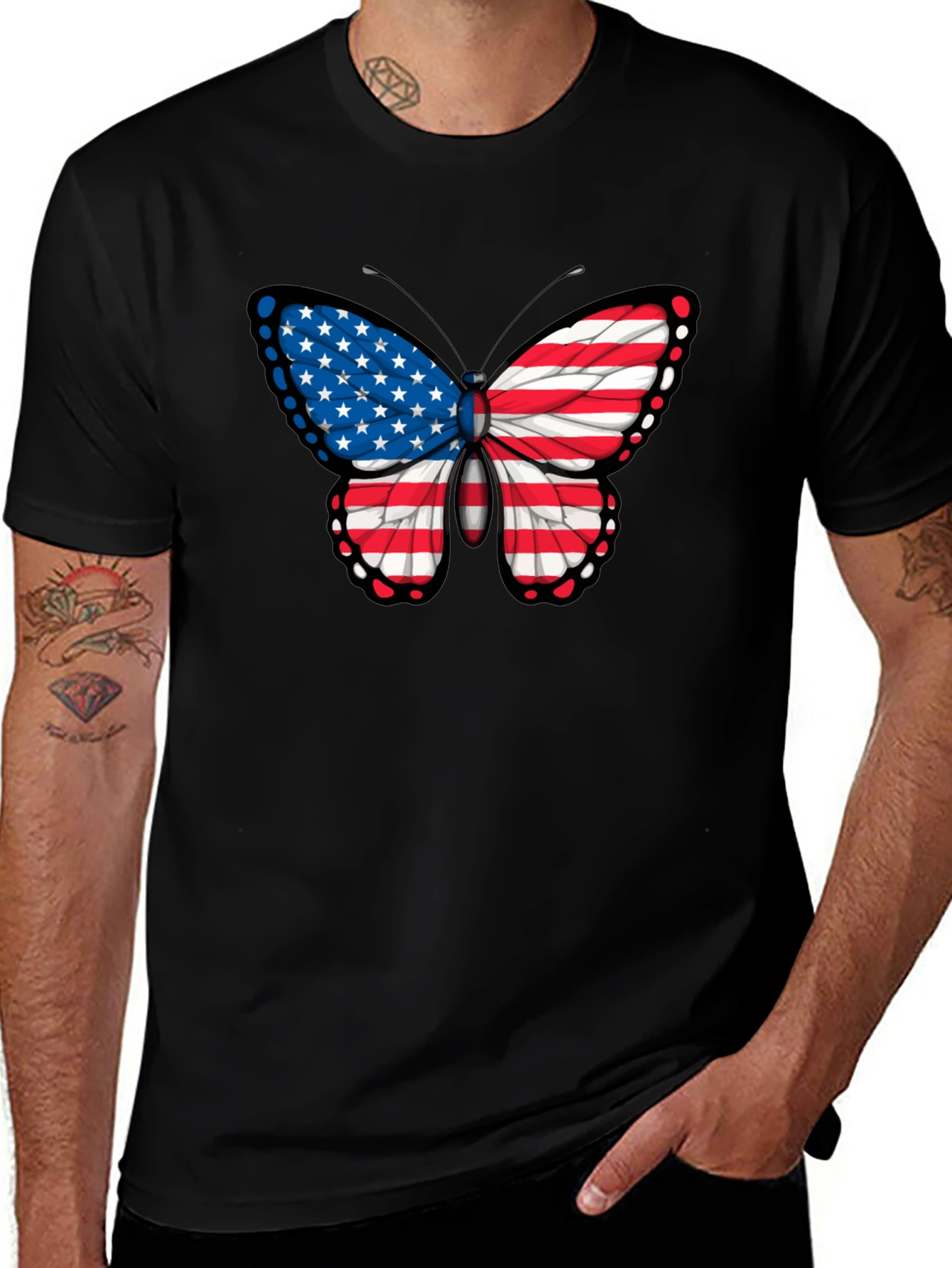 American Flag Butterfly Graphic Tee - Patriotic T-Shirt