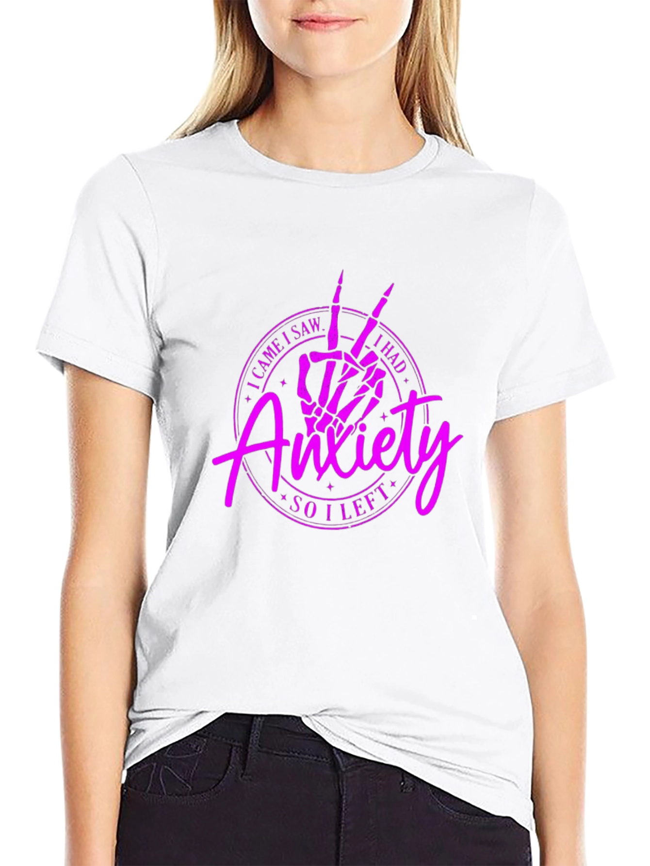 Anxiety Skeleton Peace Sign Black T-Shirt