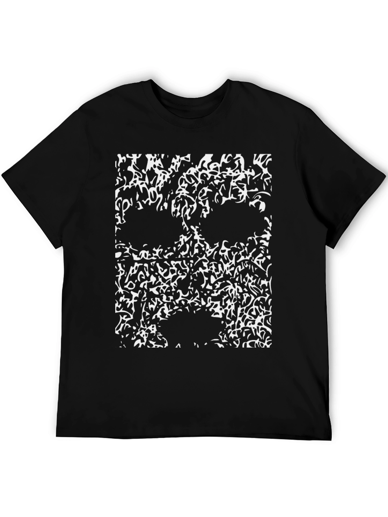 Abstract Skull Graphic T-Shirt - Black Cotton Tee