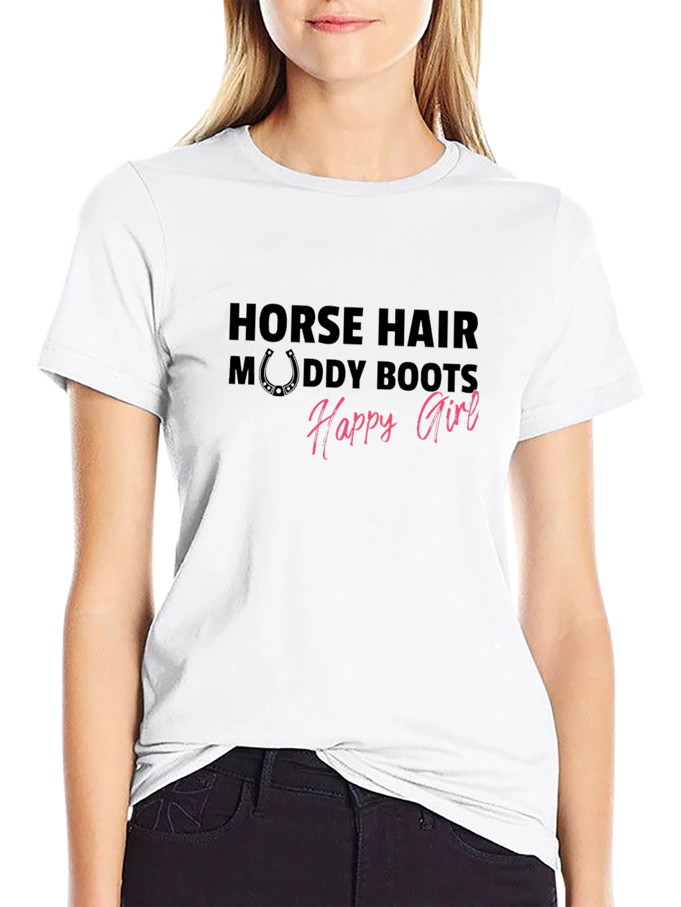 Horse Hair Muddy Boots Happy Girl Graphic Tee