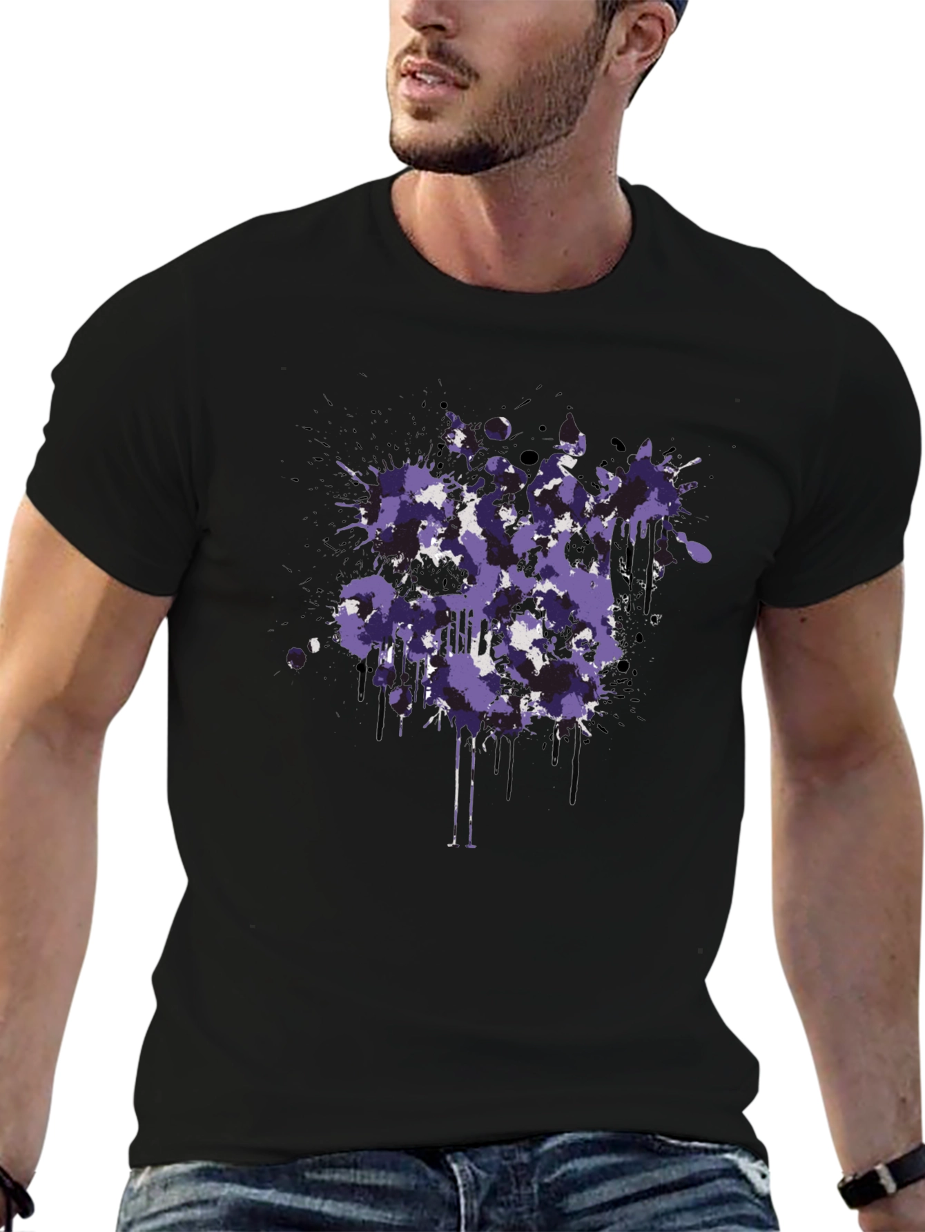 Abstract Splatter Graphic Black T-Shirt