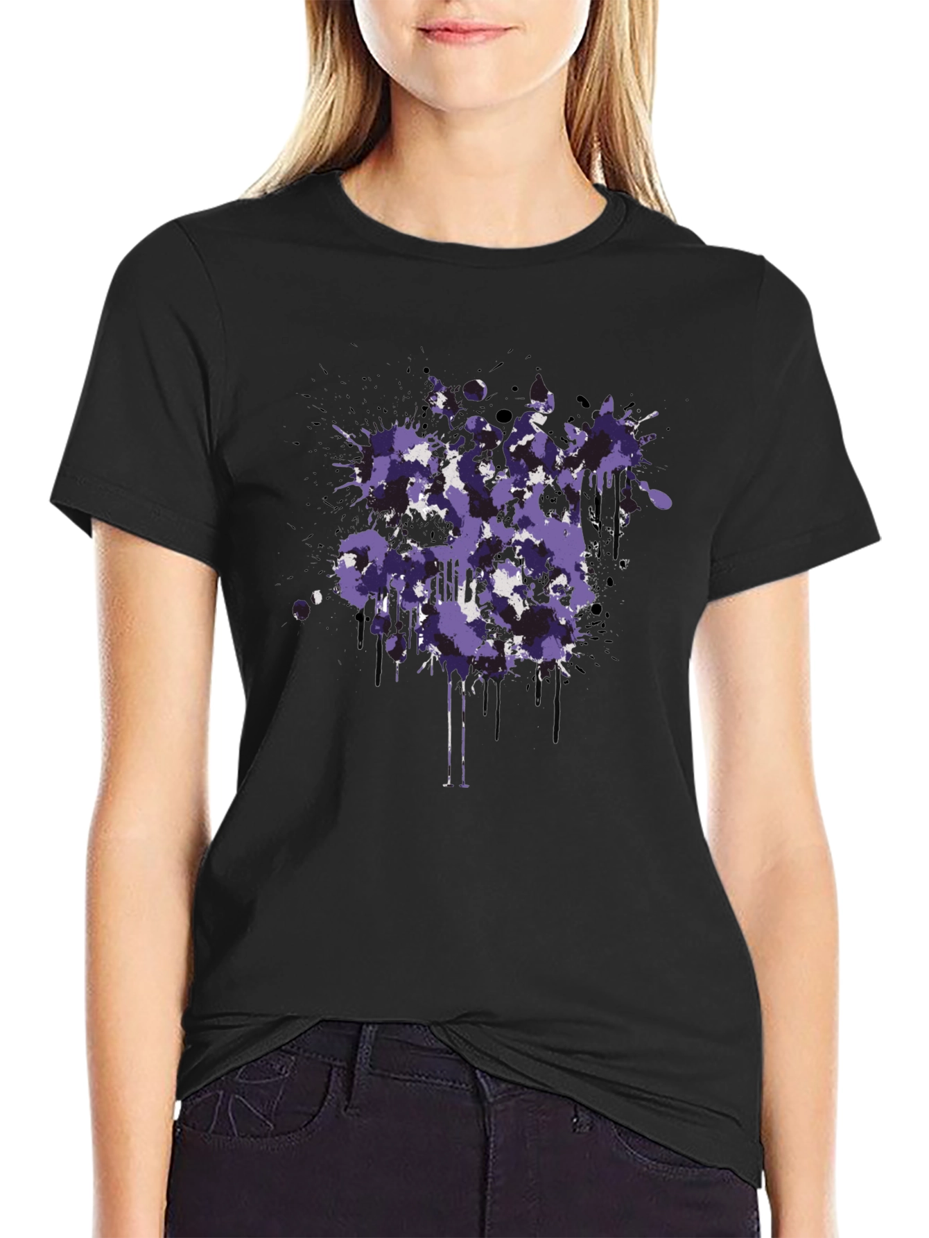 Abstract Splatter Graphic Black T-Shirt