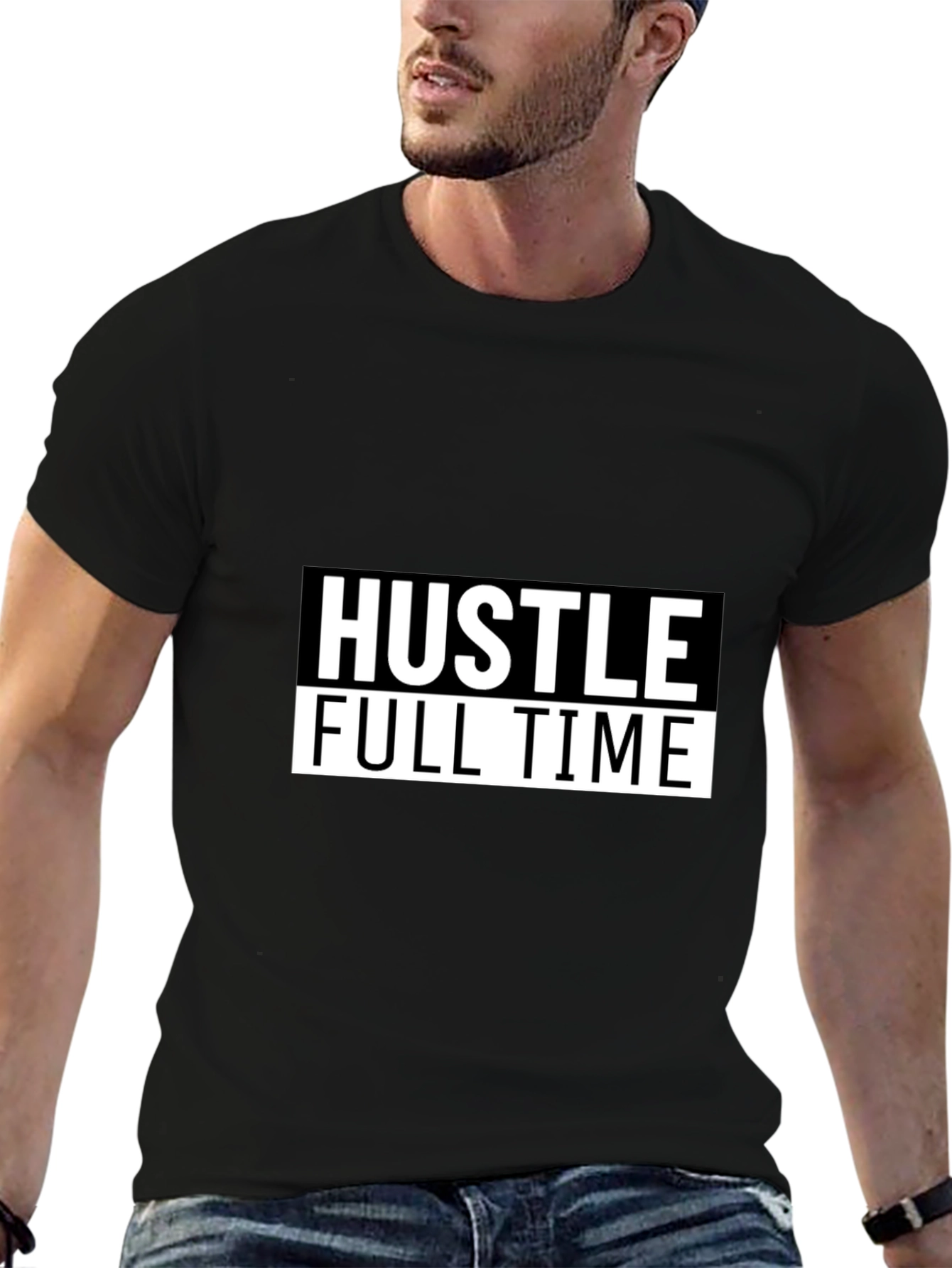 Hustle Full Time Graphic Tee - Black Casual T-Shirt