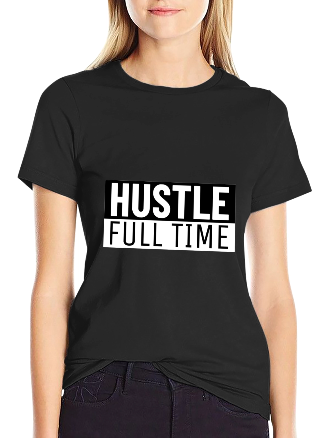 Hustle Full Time Graphic Tee - Black Casual T-Shirt
