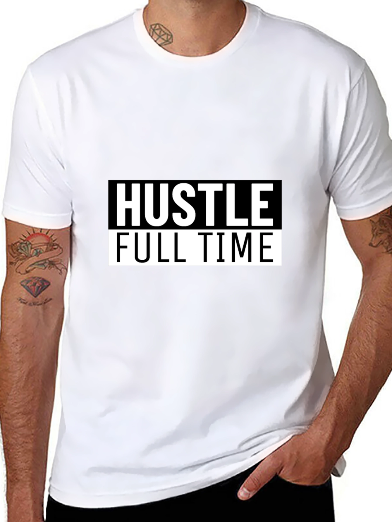 Hustle Full Time Graphic Tee - Black Casual T-Shirt