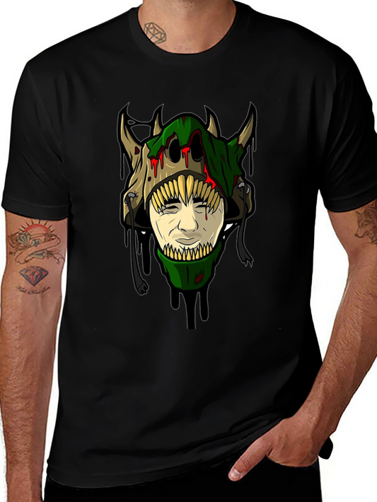 Horror Monster Face Graphic T-Shirt - Mens Black Tee