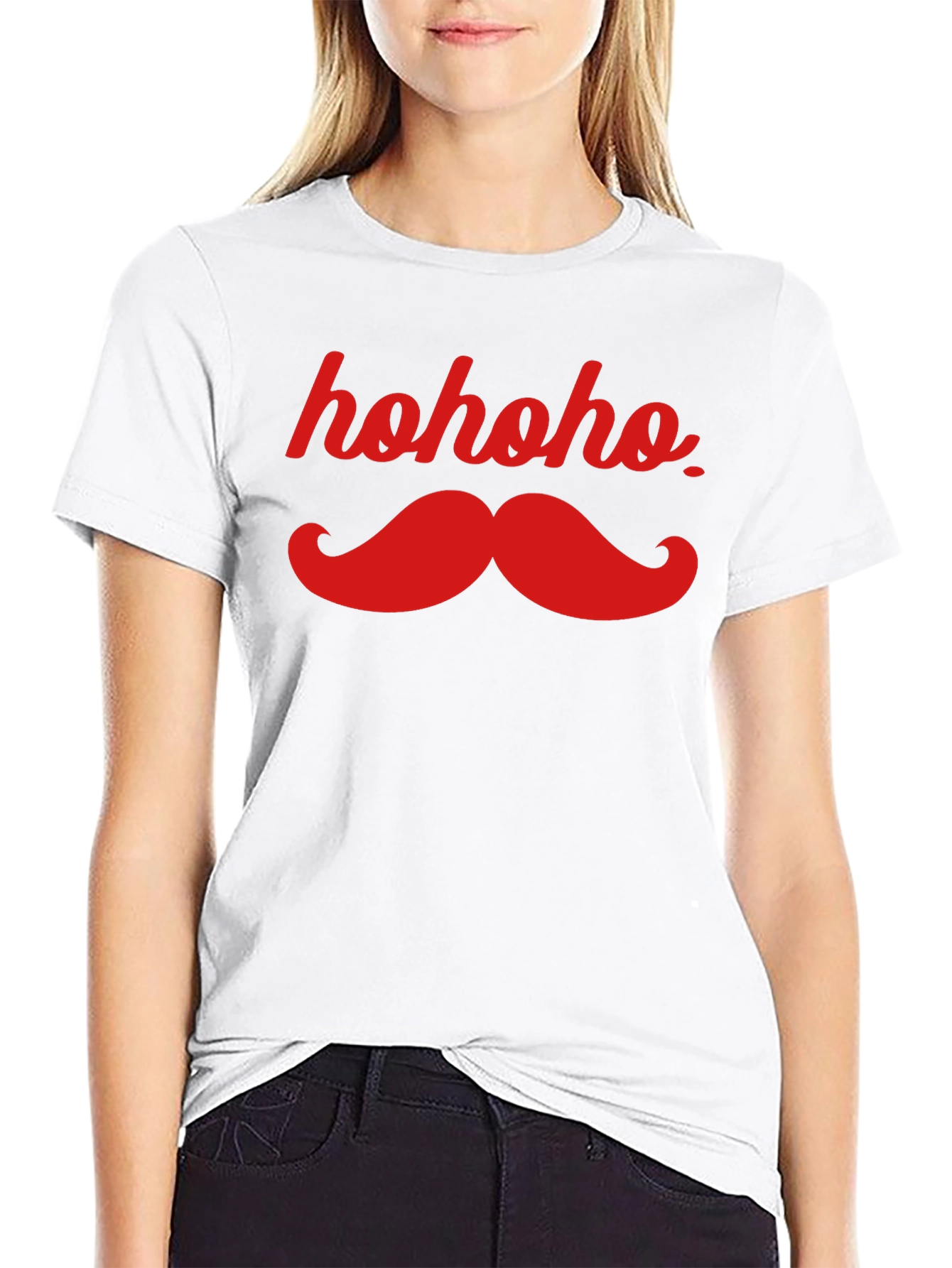 Hohoho Mustache Black Tee - Christmas Humor