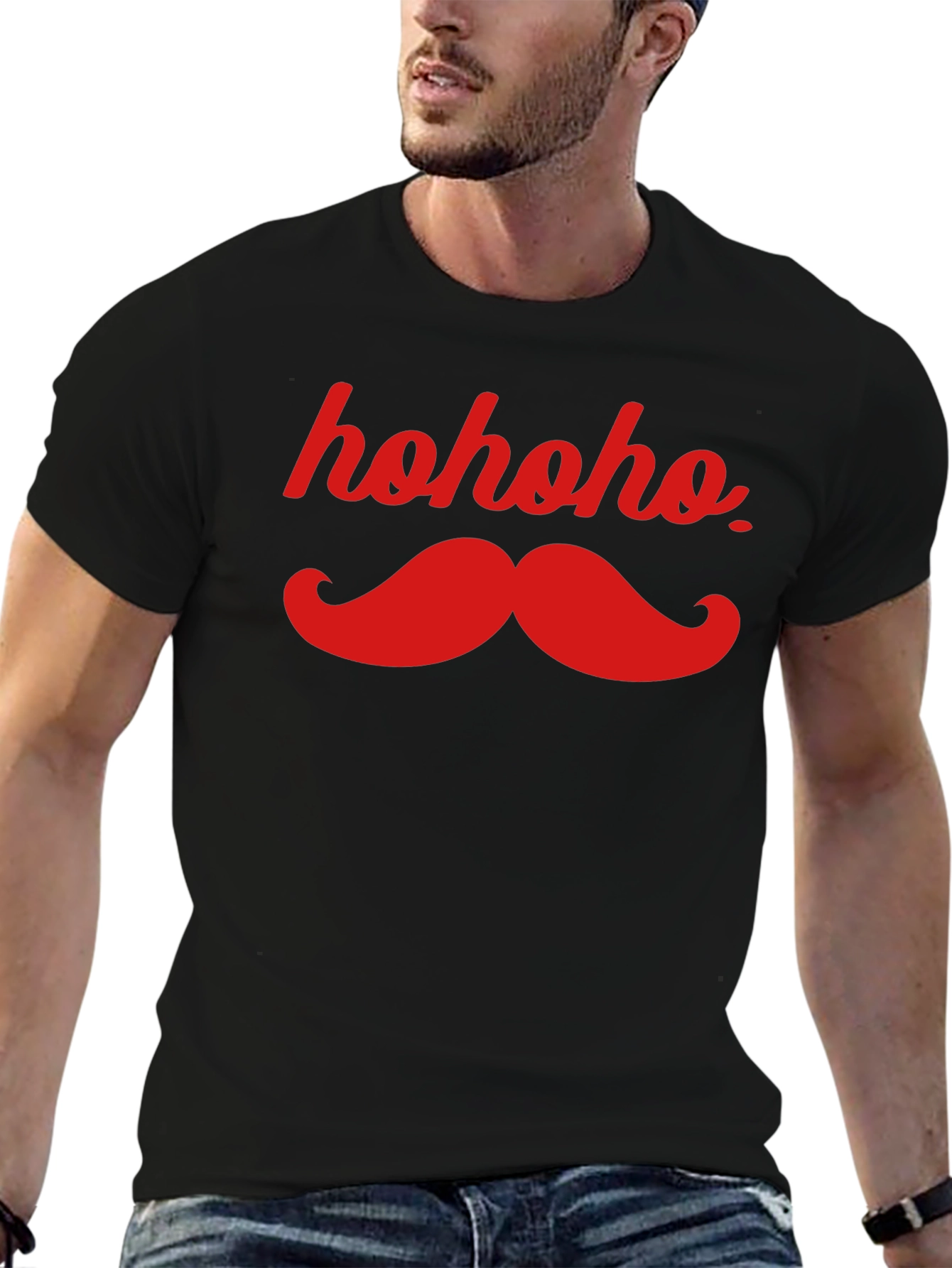 Hohoho Mustache Black Tee - Christmas Humor
