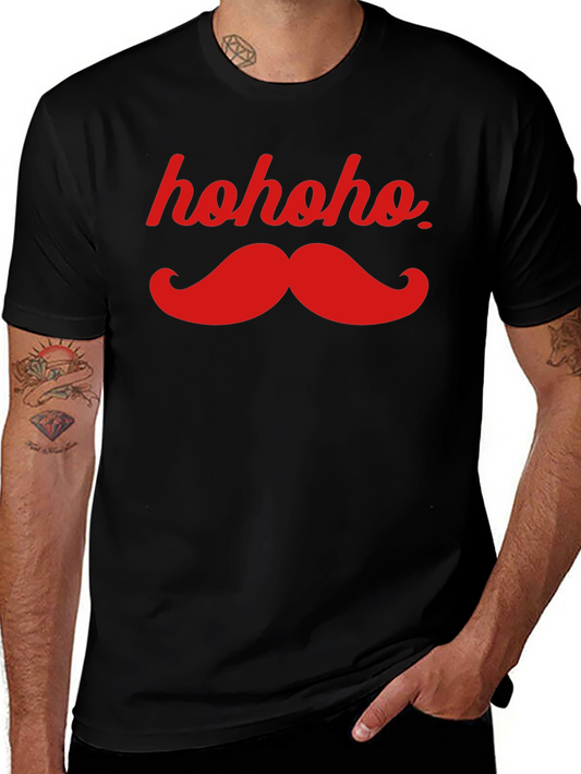Hohoho Mustache Black Tee - Christmas Humor