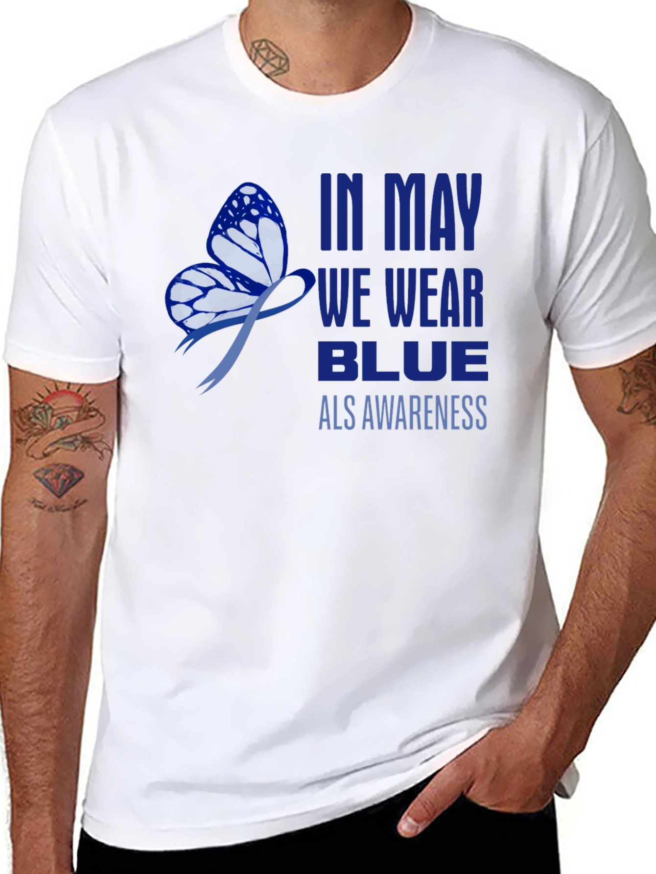 ALS Awareness Blue Butterfly Ribbon T-Shirt