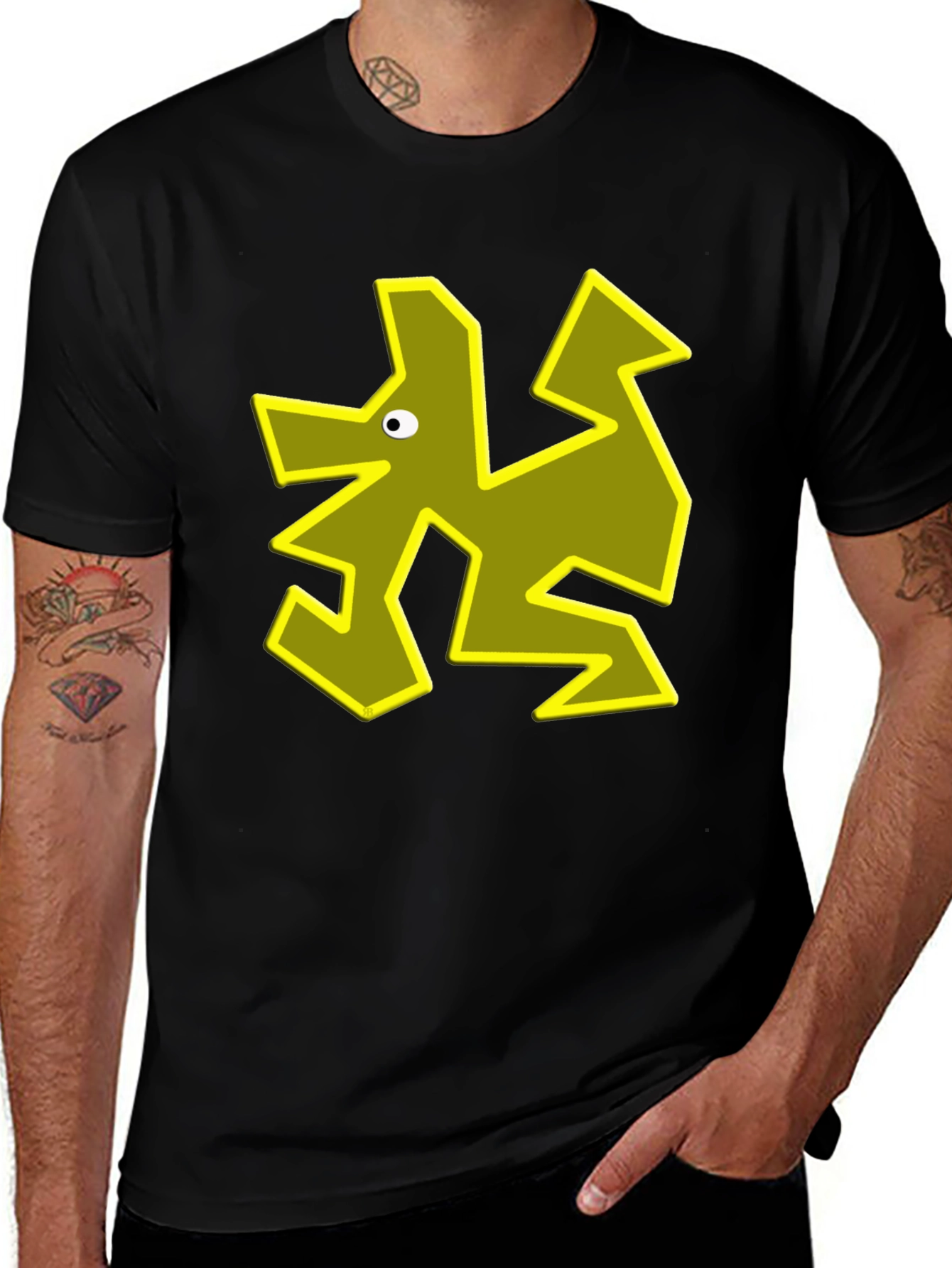 Abstract Geometric Dog Graphic Tee - Black