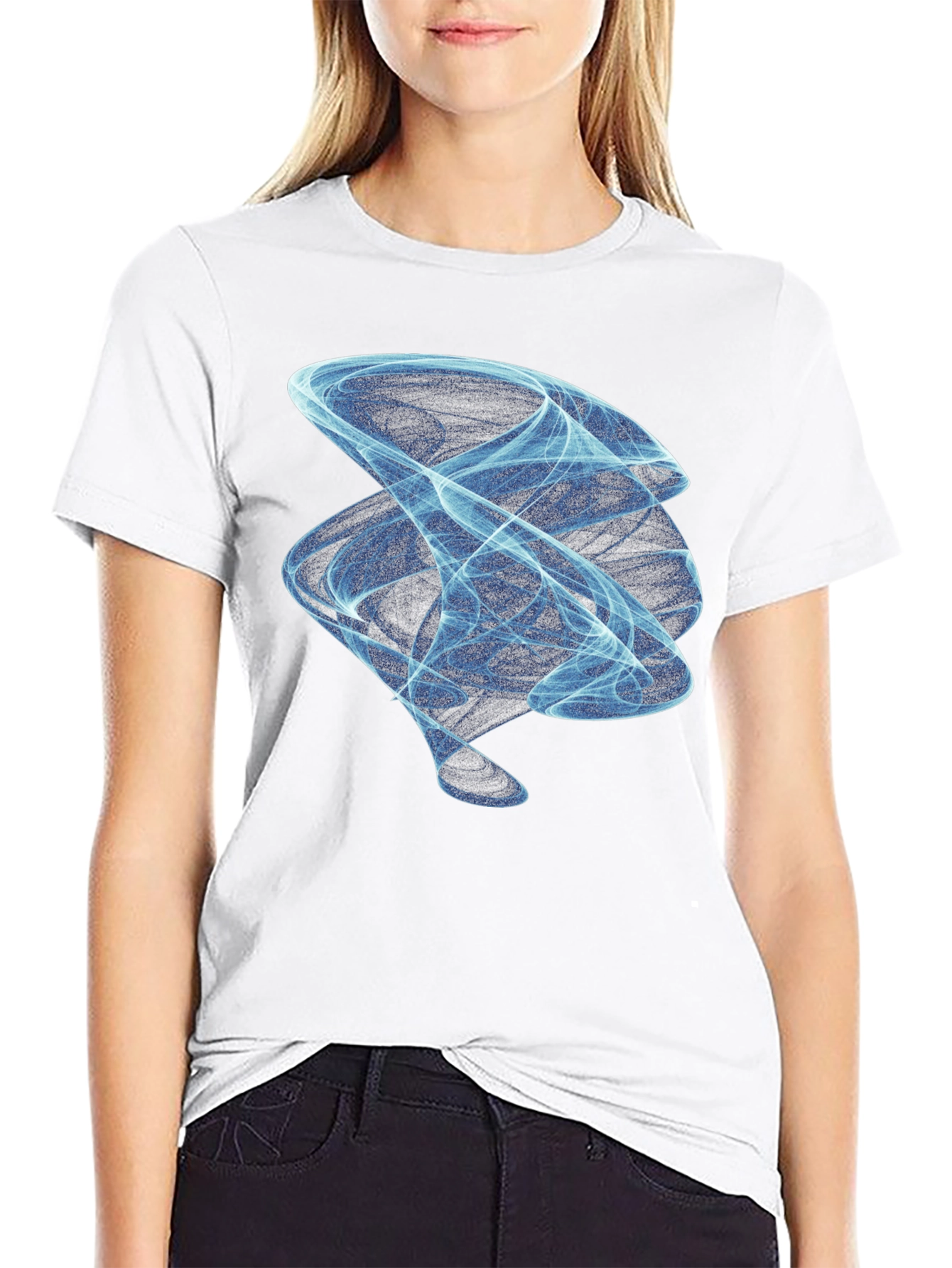 Abstract Blue Swirl Graphic Tee - Modern Black T-Shirt