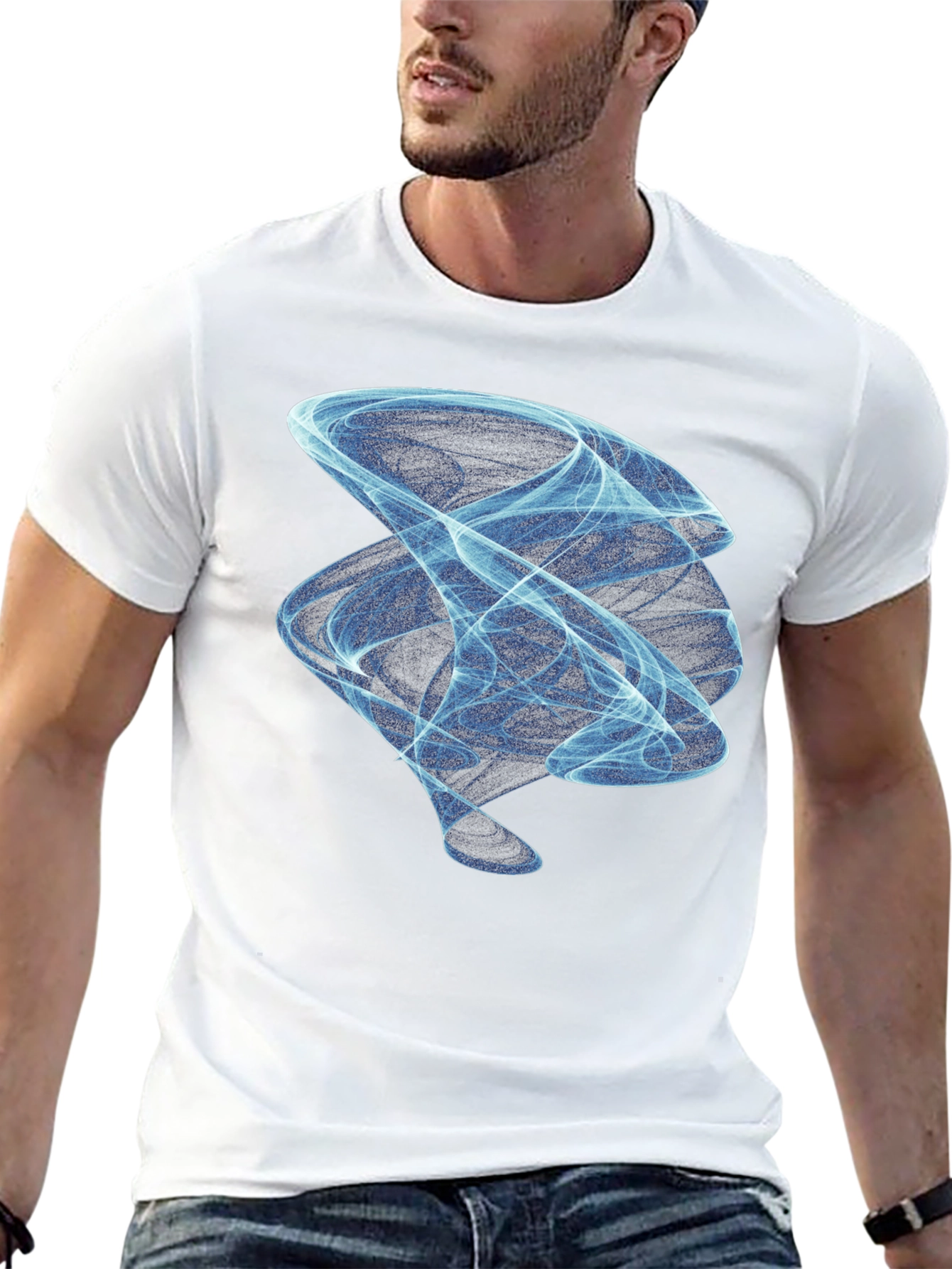 Abstract Blue Swirl Graphic Tee - Modern Black T-Shirt